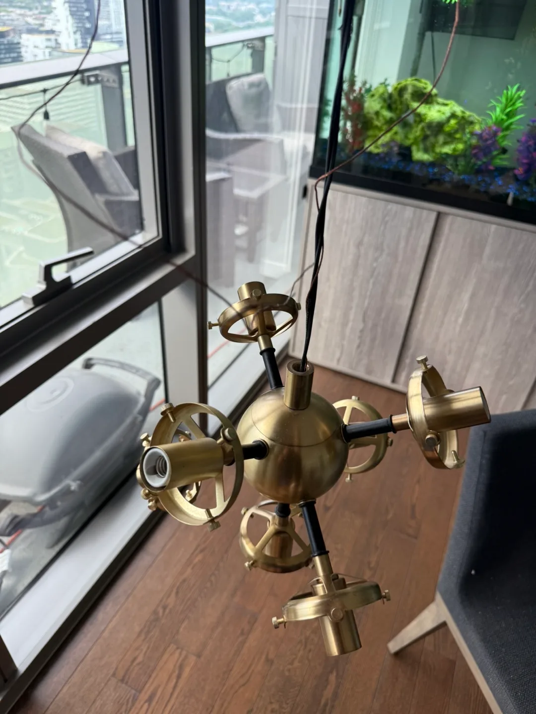Modern Brass Sputnik Chandelier with Glass Globe thumbnail