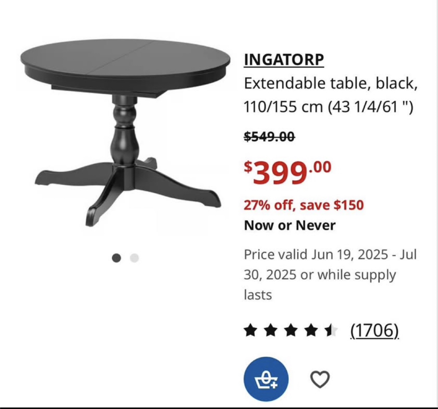 IKEA INGARP Extendable Black Table