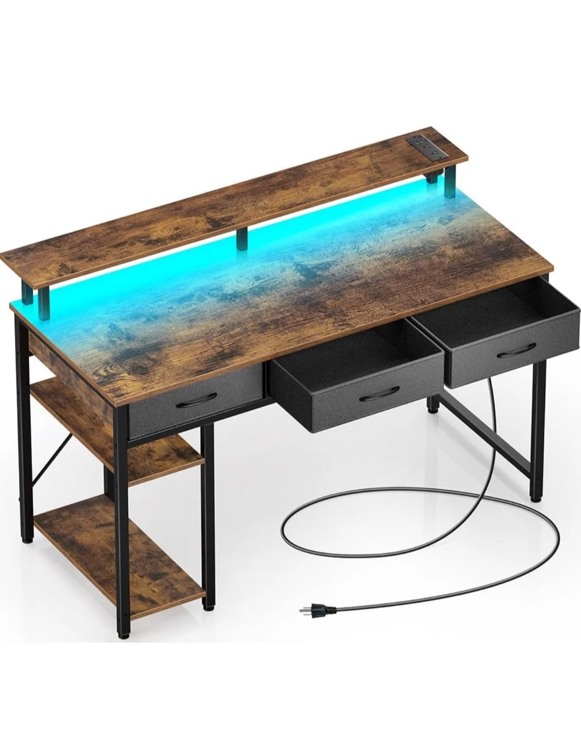 Rustic Brown Gaming  Computer Desk with Storage thumbnail
