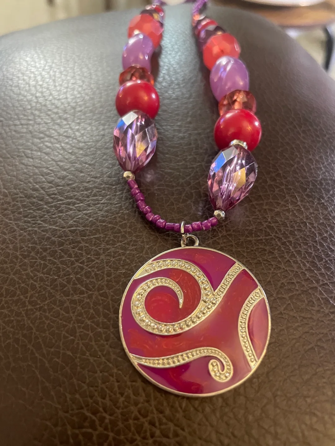 Red & Purple Beaded Necklace thumbnail