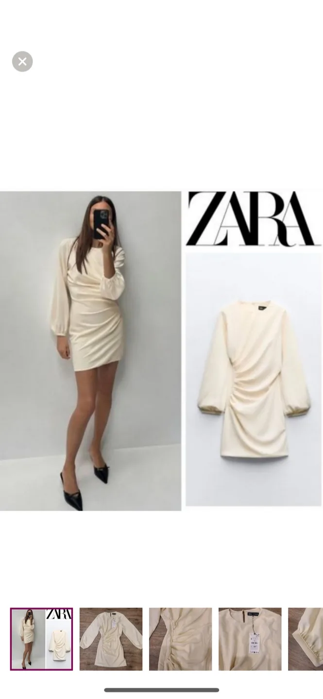 NEW with tags. Zara cream side ruched dress M thumbnail