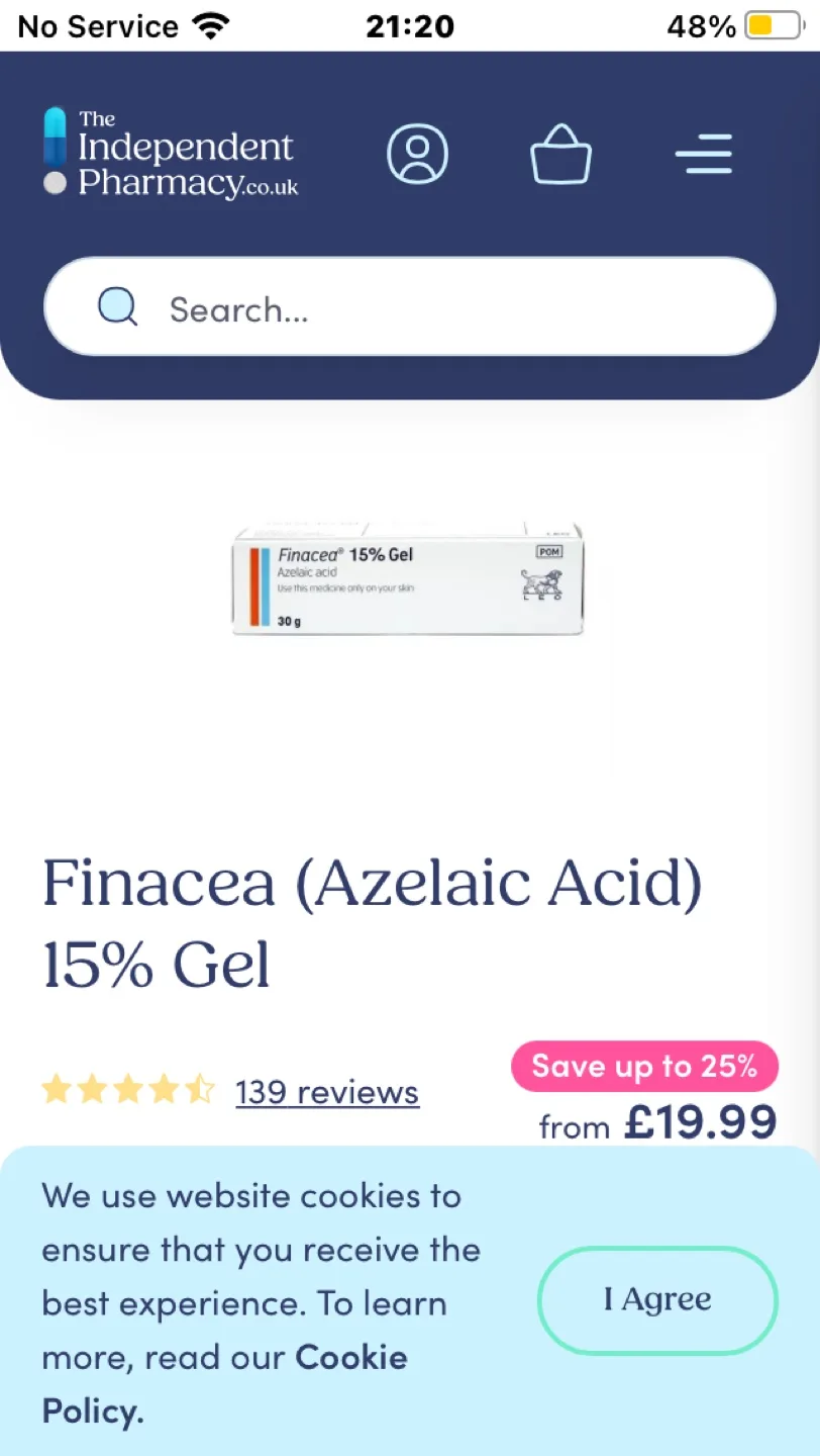 Finacea 15% Gel (Azelaic Acid) 50g Tube thumbnail