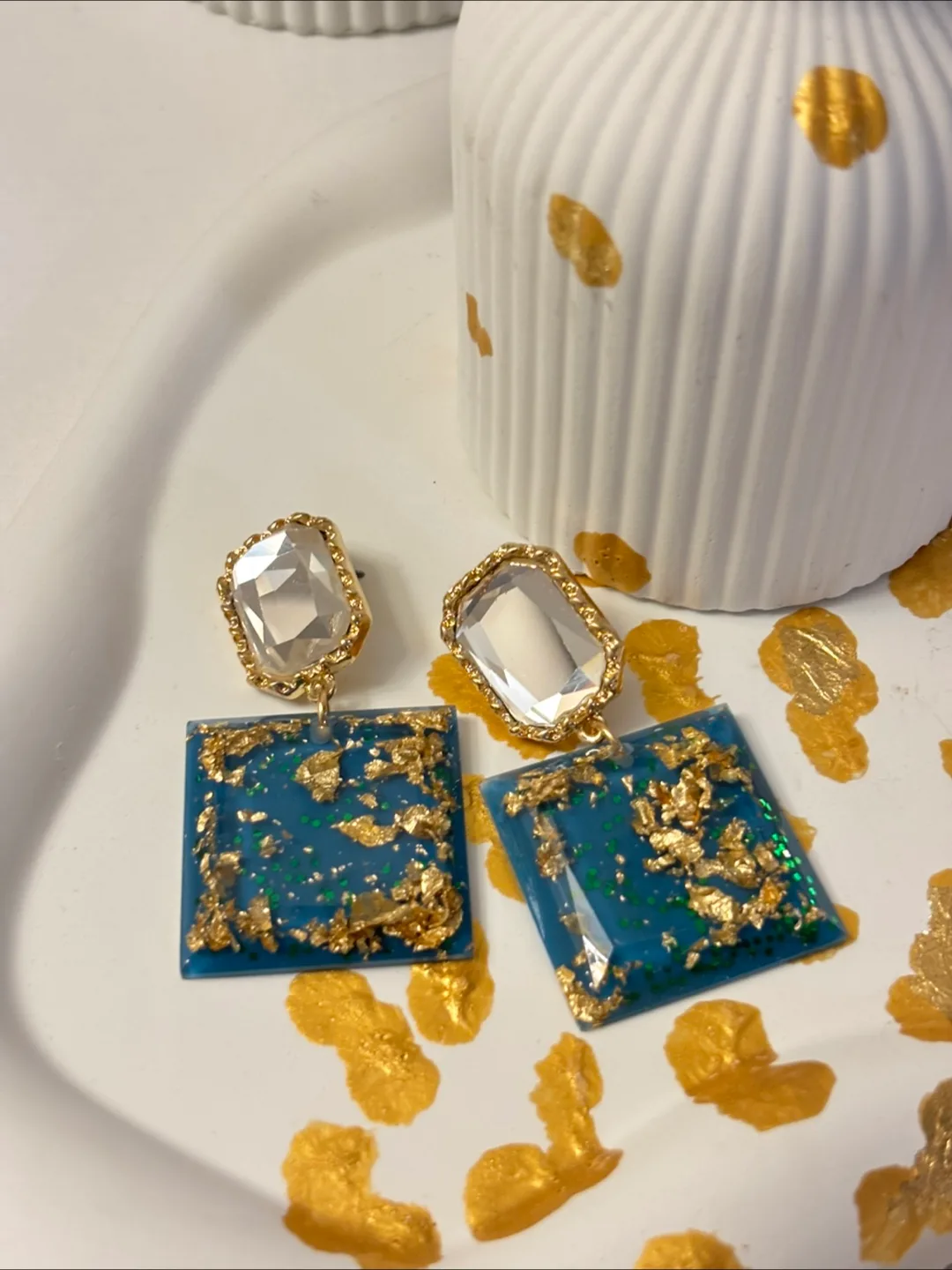 Blue & Gold Statement Earrings thumbnail