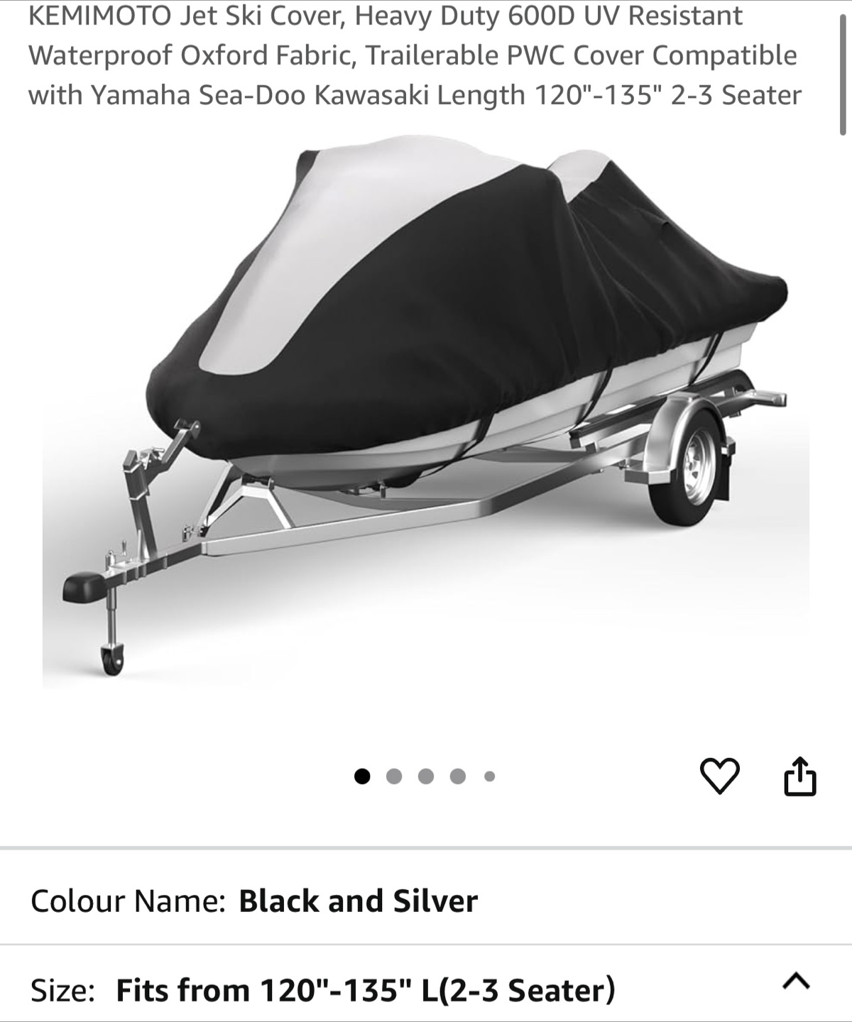 KEMIMOTO Jet Ski Cover, 120"-135" L(2-3 Seater)