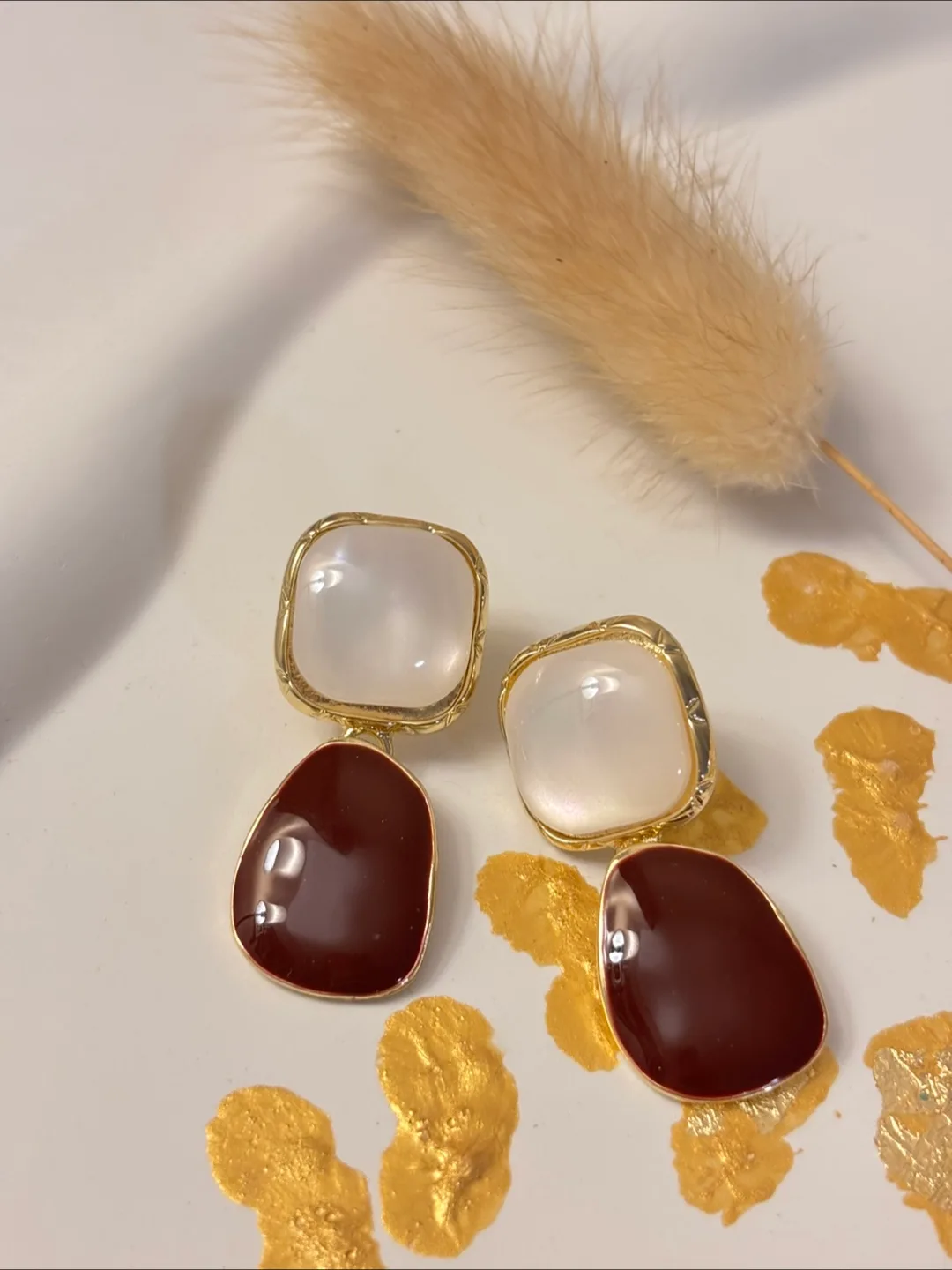 2 pair of Drop Earrings - Black & Maroon set thumbnail