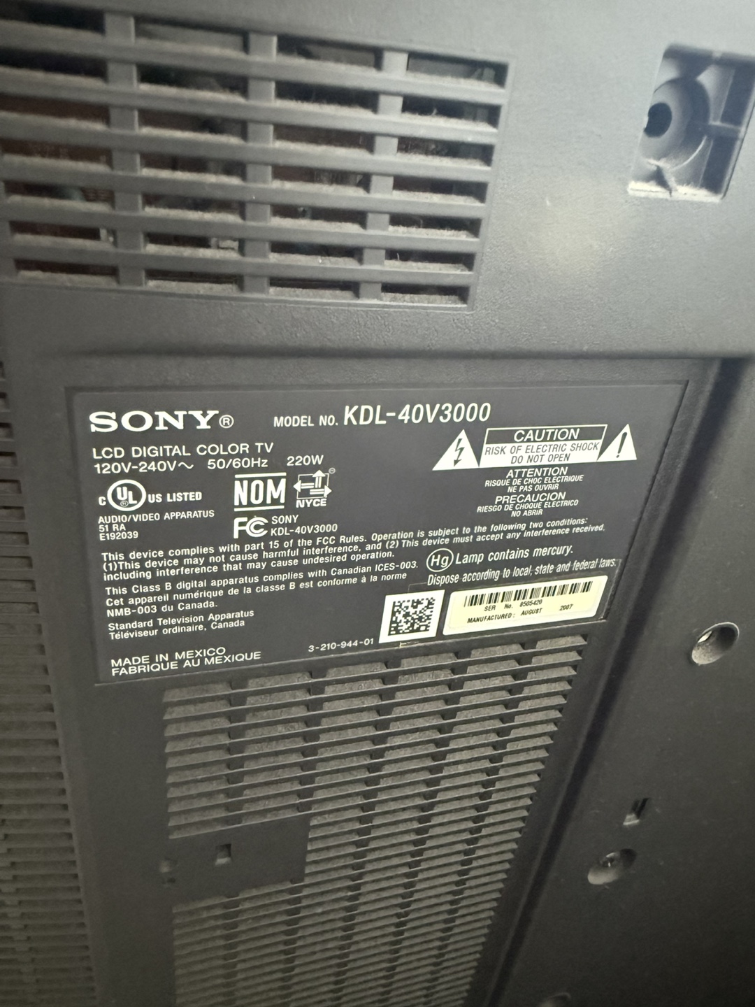 Sony Bravia KDL-40V3000 LCD Digital Colour TV - photo 3