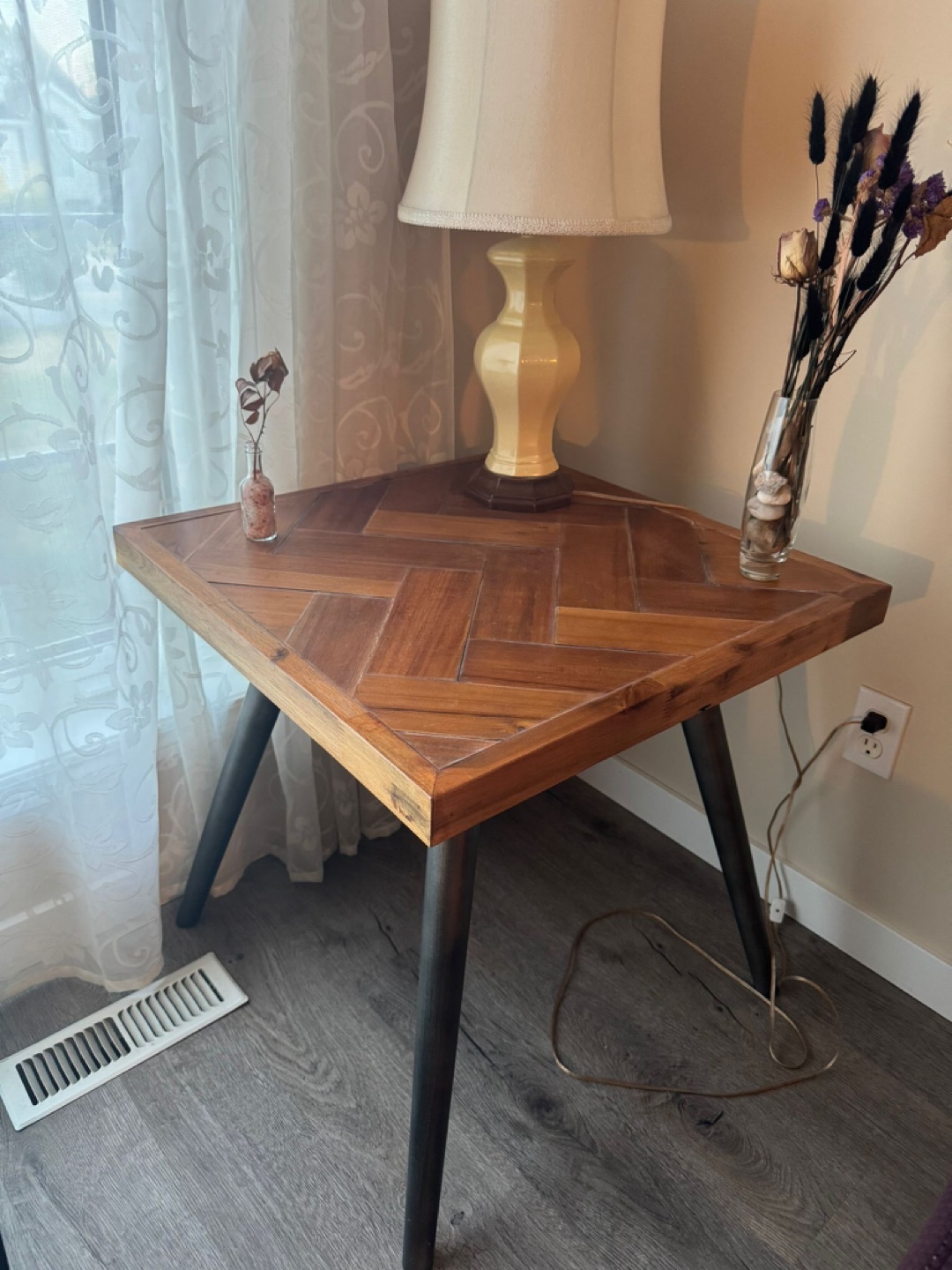 Wooden Herringbone Pattern Table - photo 2