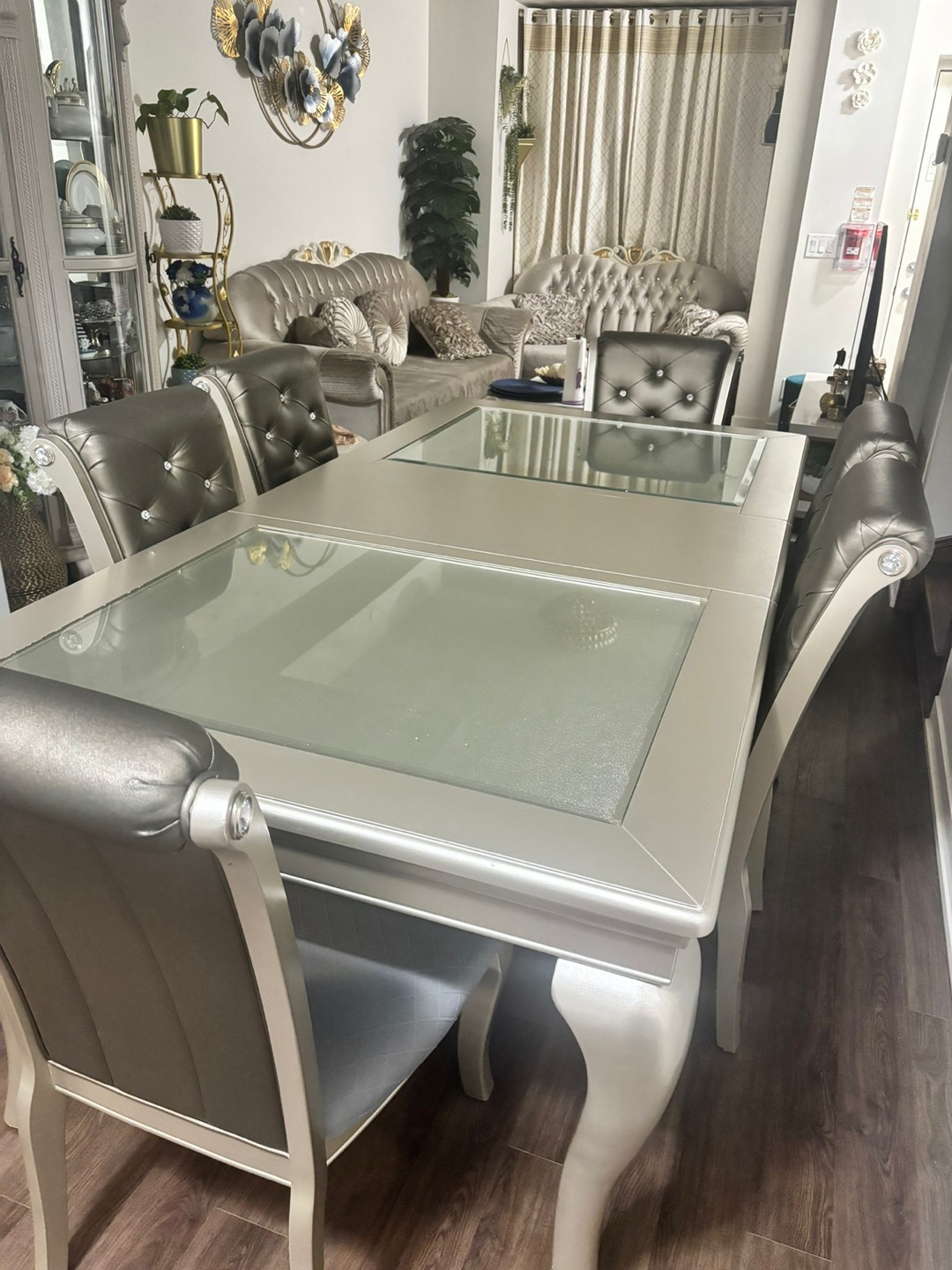 Dining Table with 6 Chairs - Silver/Grey