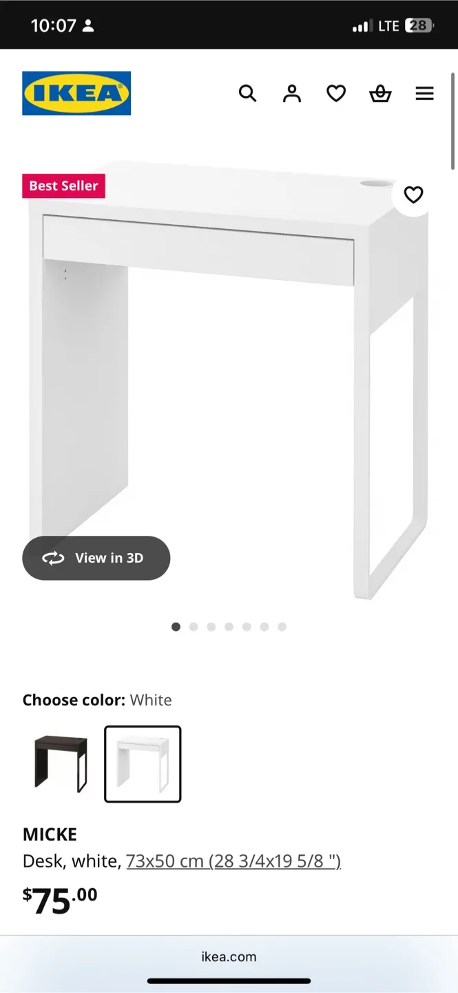 IKEA MICKE White Desk - 73x50 cm thumbnail
