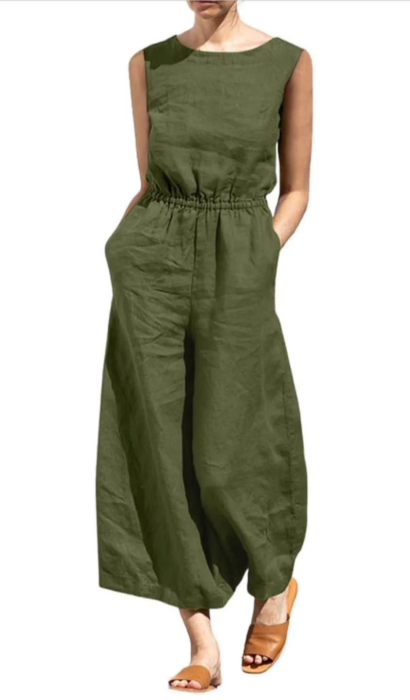 NEW! Bothandy Cotton/Linen Loose Wide Leg Sleeveless Jumpsuit thumbnail