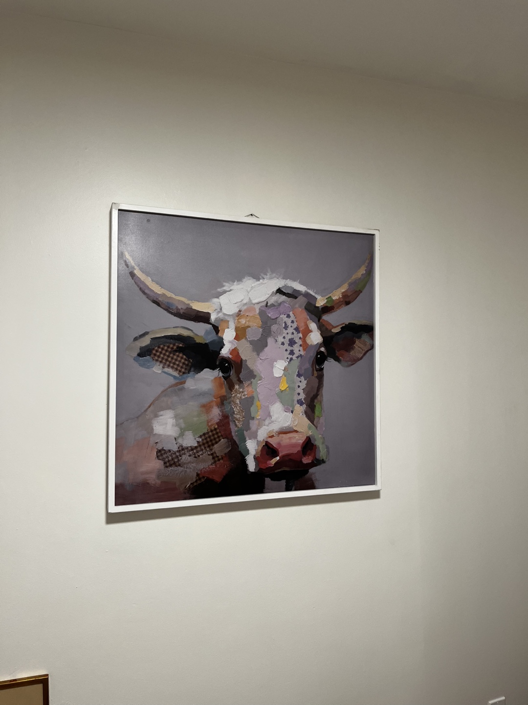 Cow Painting with White Frame