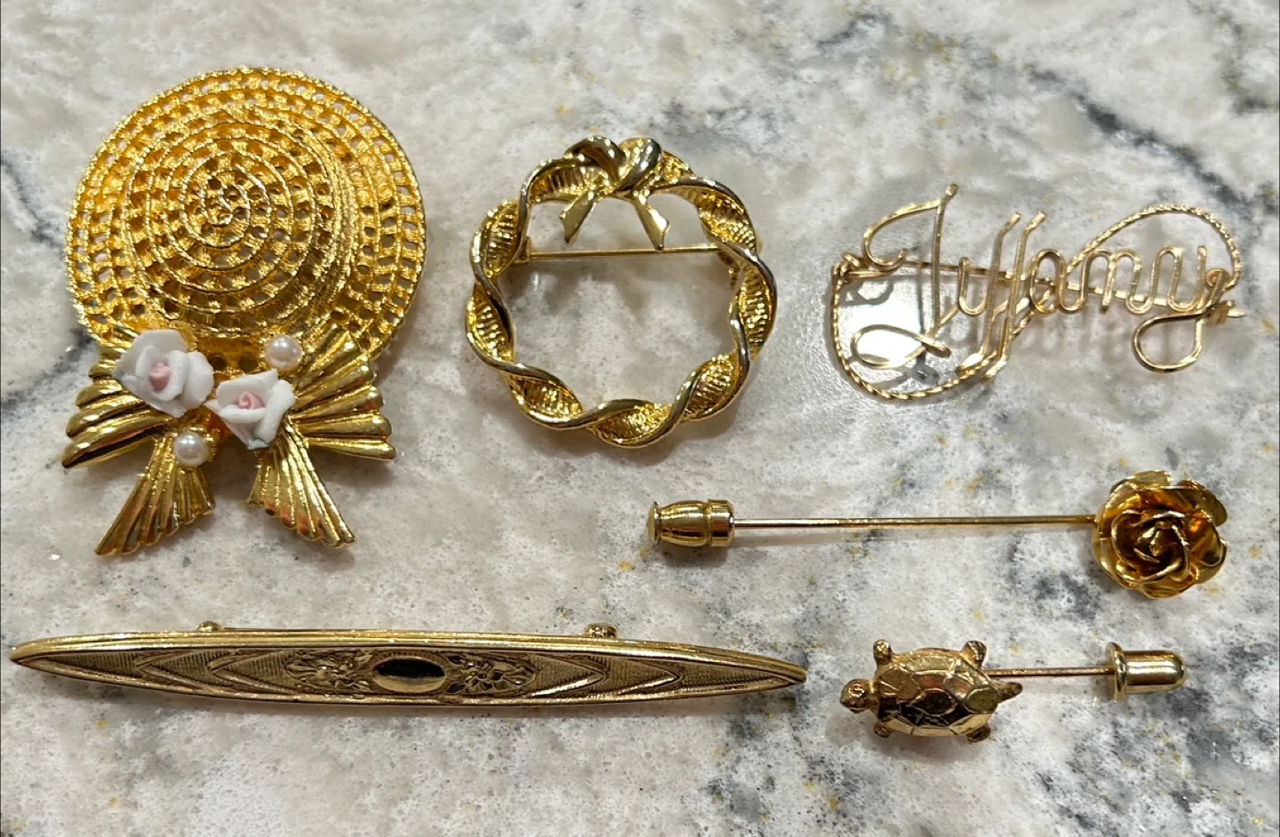 Vintage Gold Tone Brooches/Pins (see description for pricing) thumbnail