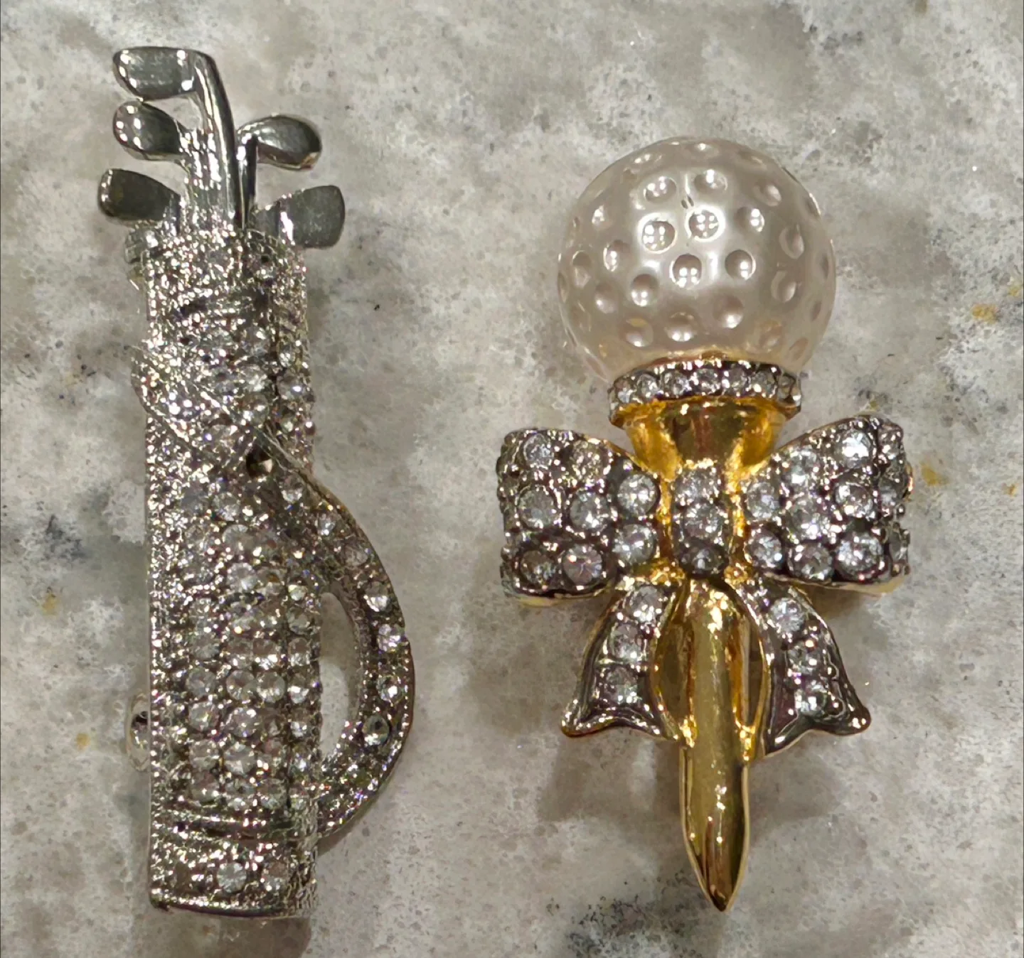 Vintage Silver Golf Bag and Gold Toned Golf Tee Brooch/Pins thumbnail