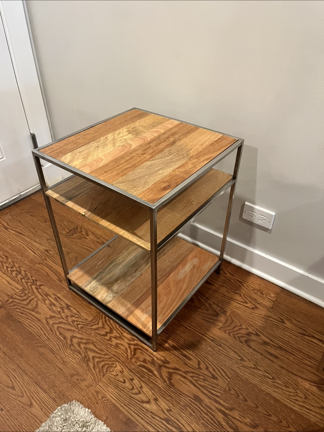 Crate and Barrel Wood and Metal Side Table