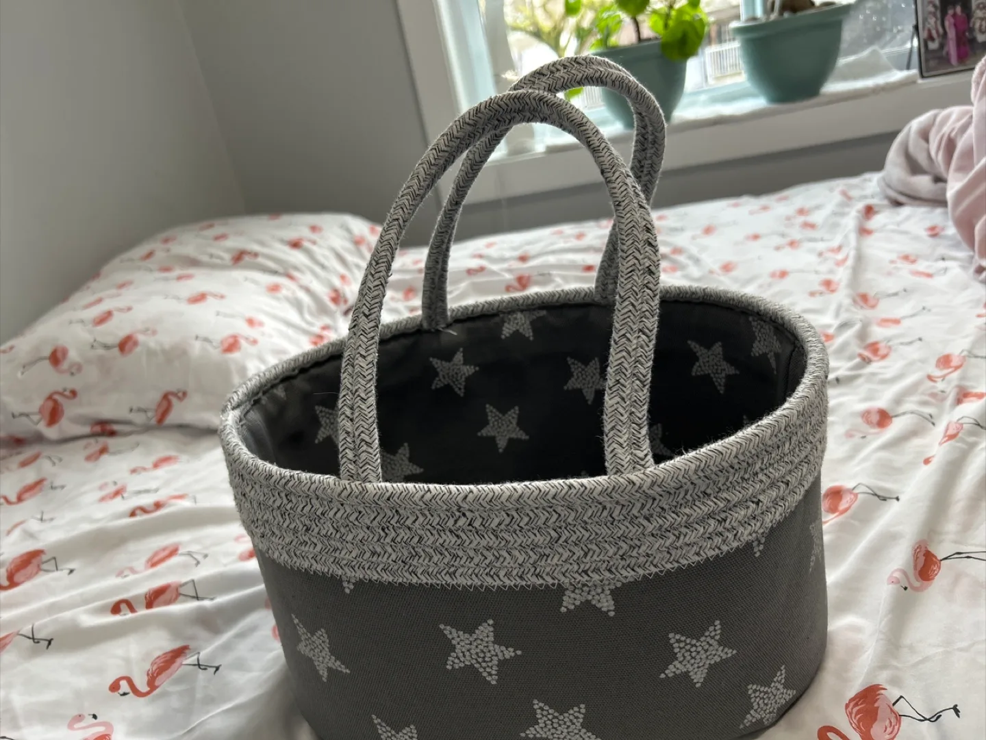 Grey Star Pattern Storage Basket thumbnail
