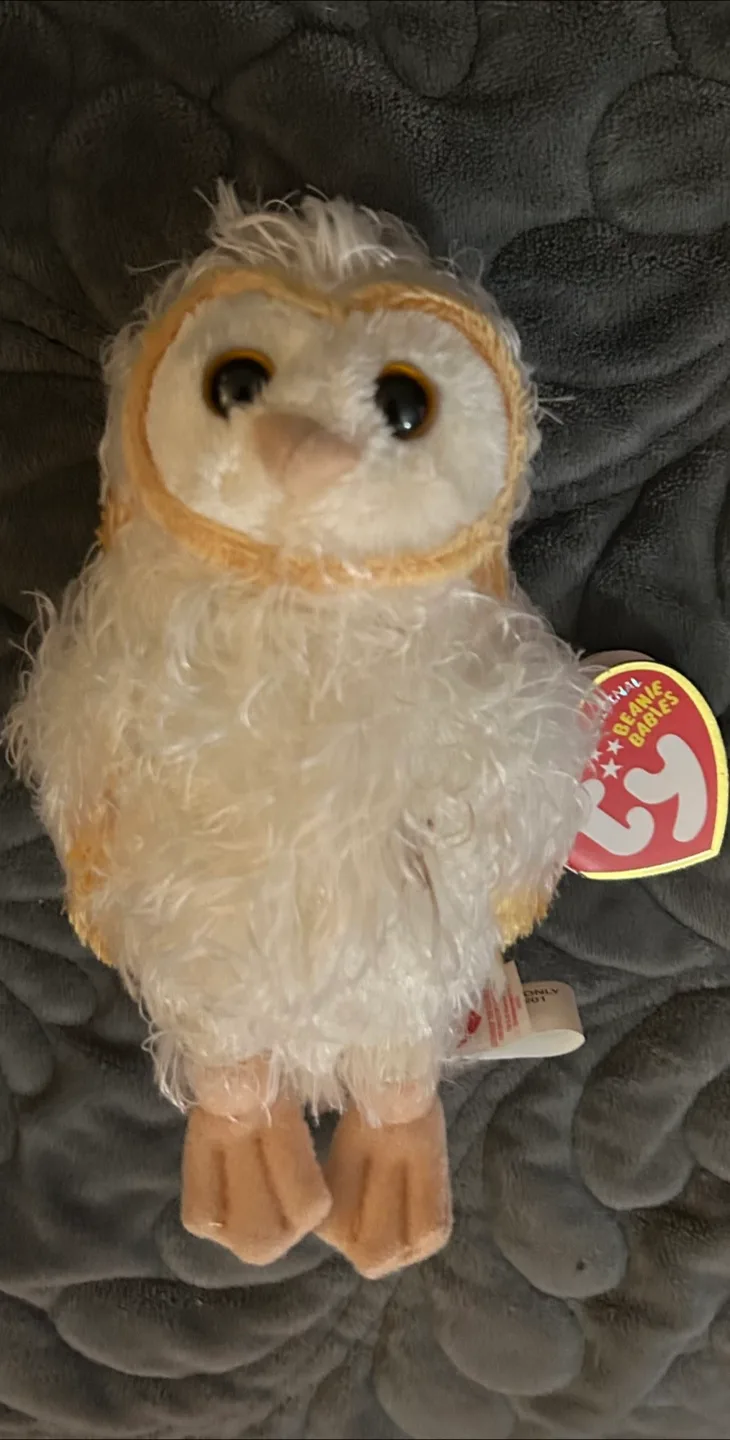 COLLECTIBLE ORIGINAL BEANIE BABIES WHITE & YELLOW OWL thumbnail