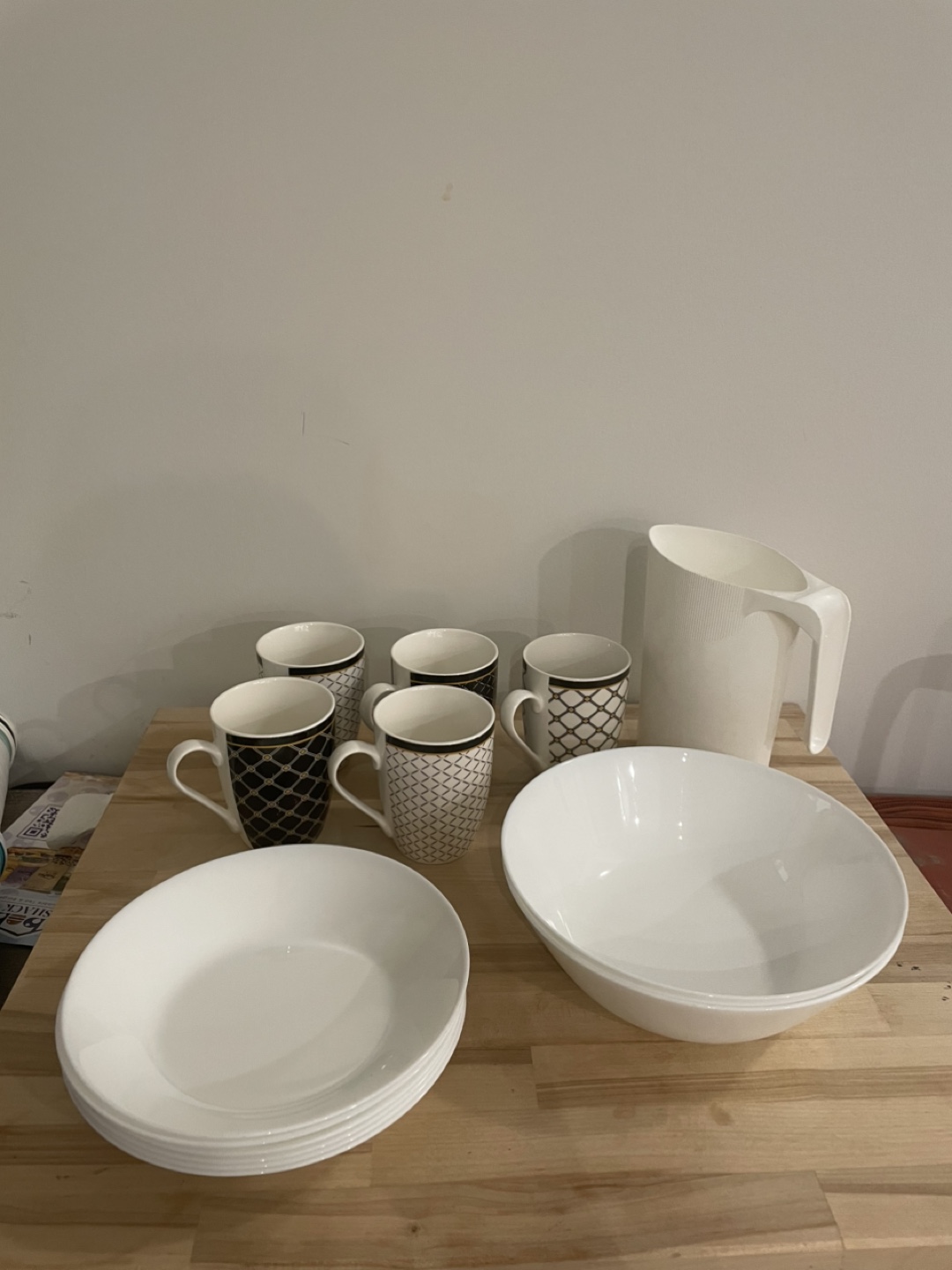 Dinnerware Set: Plates, Bowls, Mugs, Pitcher