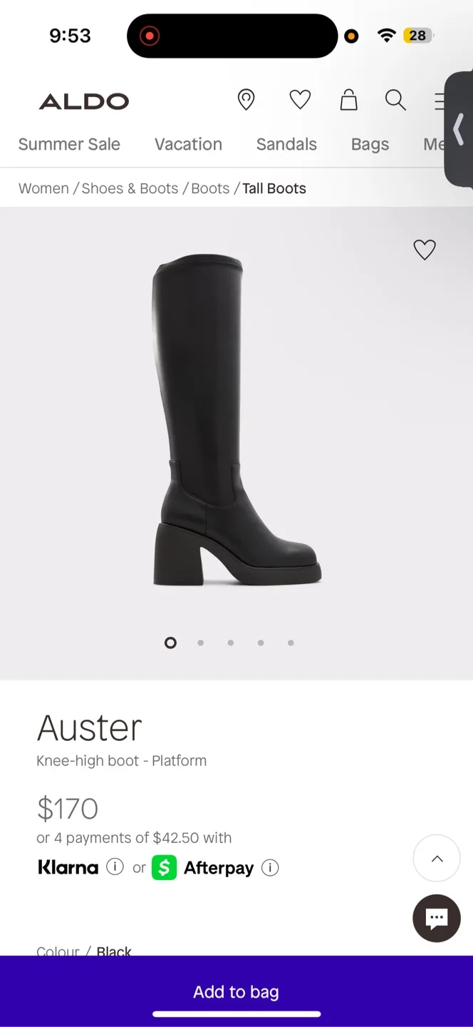 Aldo Auster Black Knee-High Platform Boots