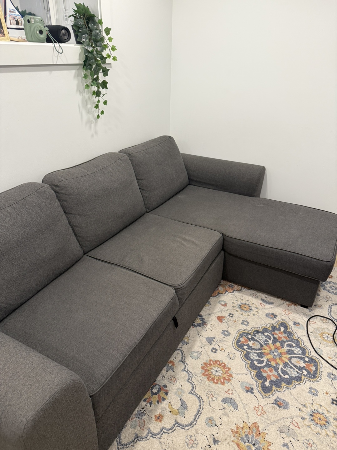 Grey Sectional Sofa with Pull-Out Bed and storage