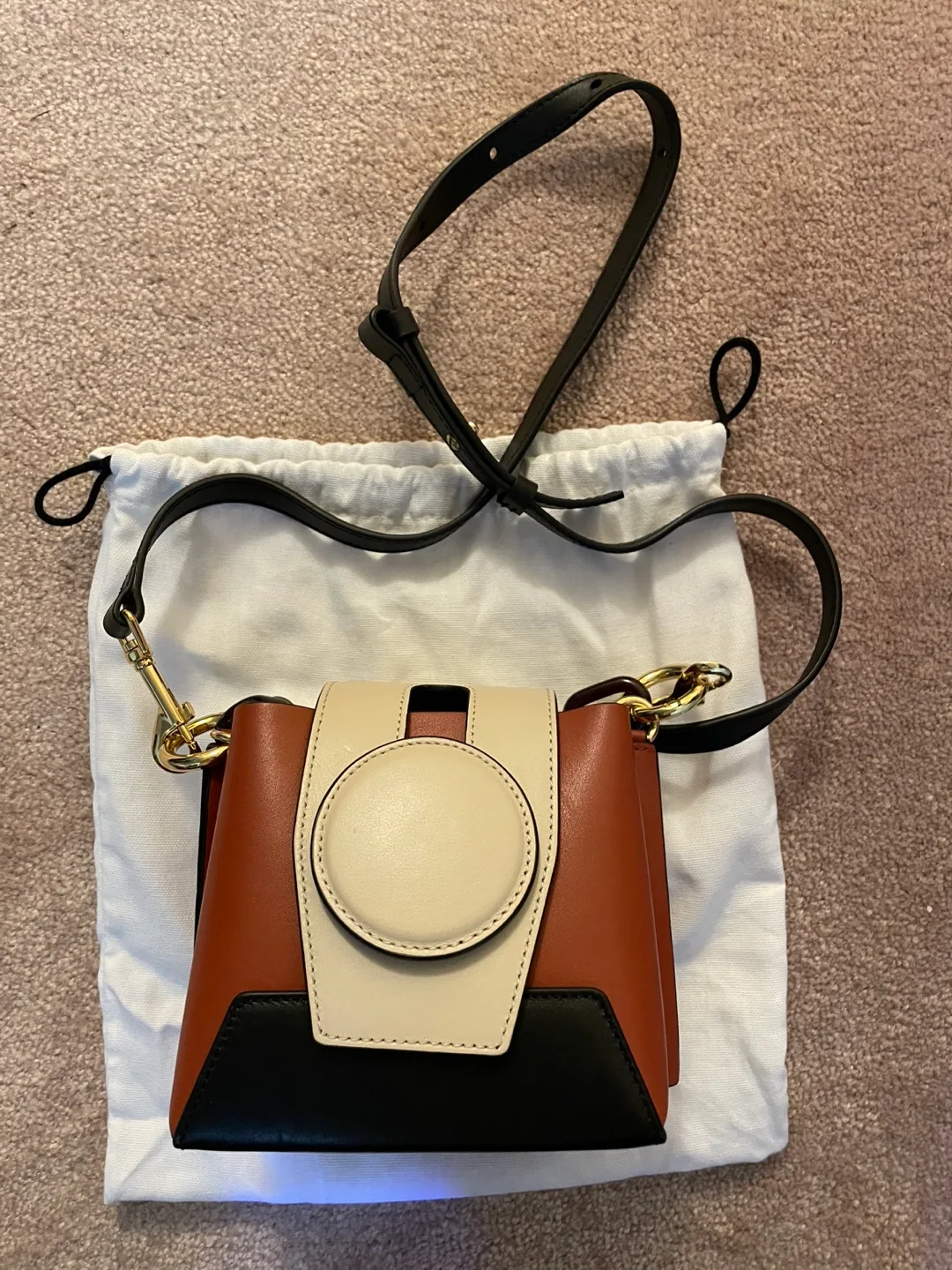 YUZEFI Brown/Beige Leather Handbag thumbnail