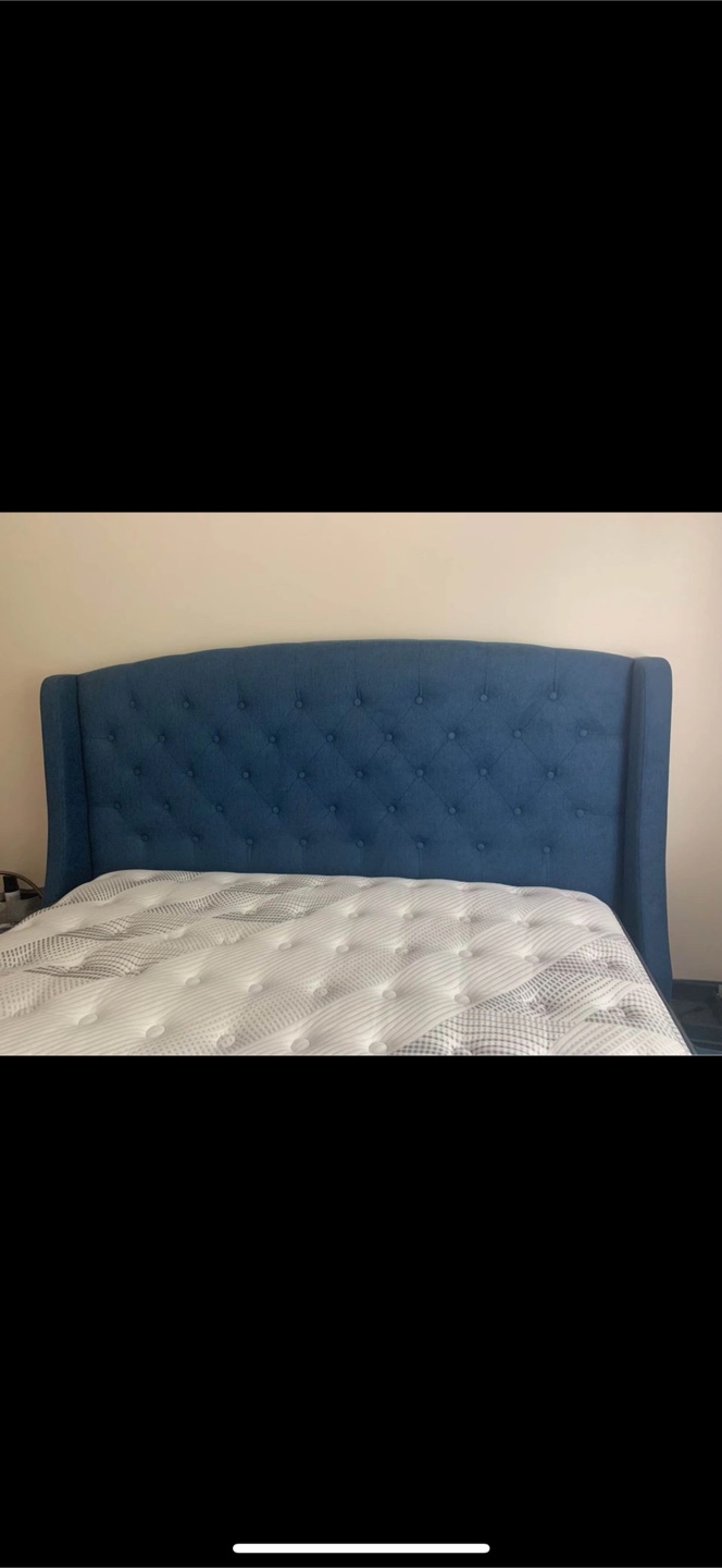 Blue Upholstered Bed Frame with Storage - photo 3