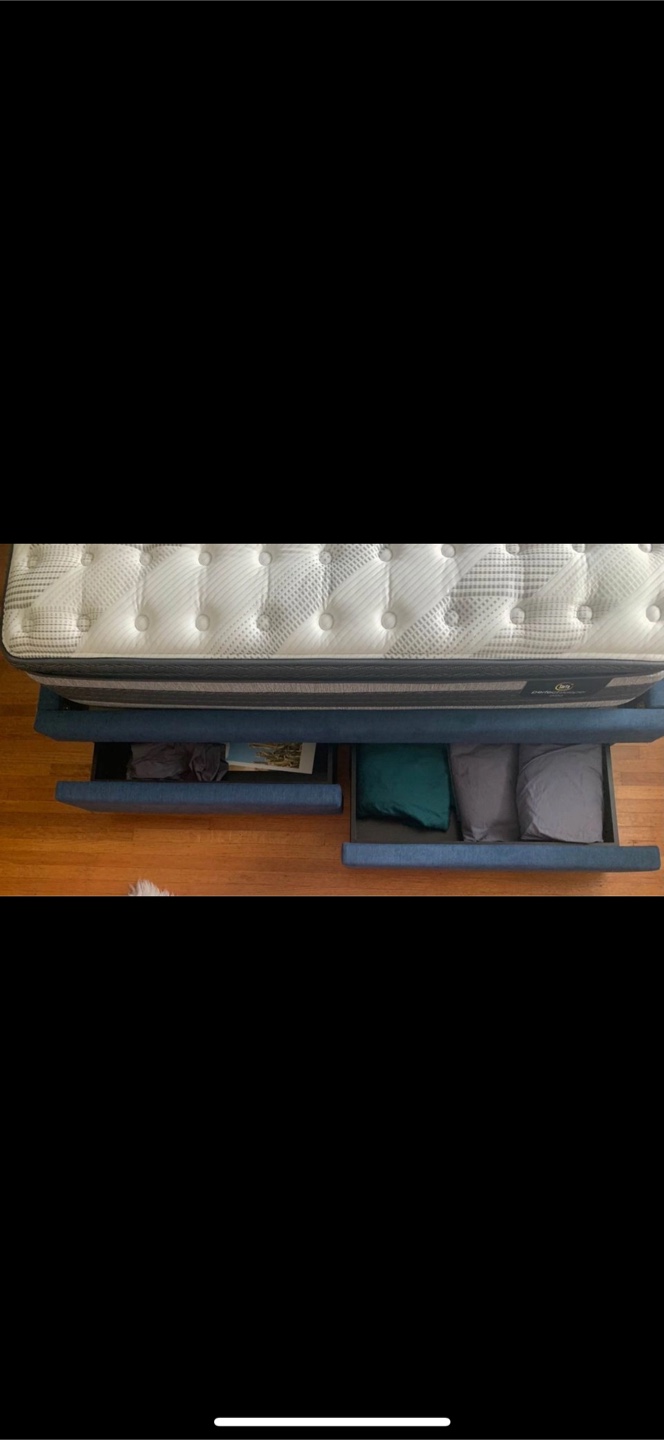 Blue Upholstered Bed Frame with Storage - photo 2