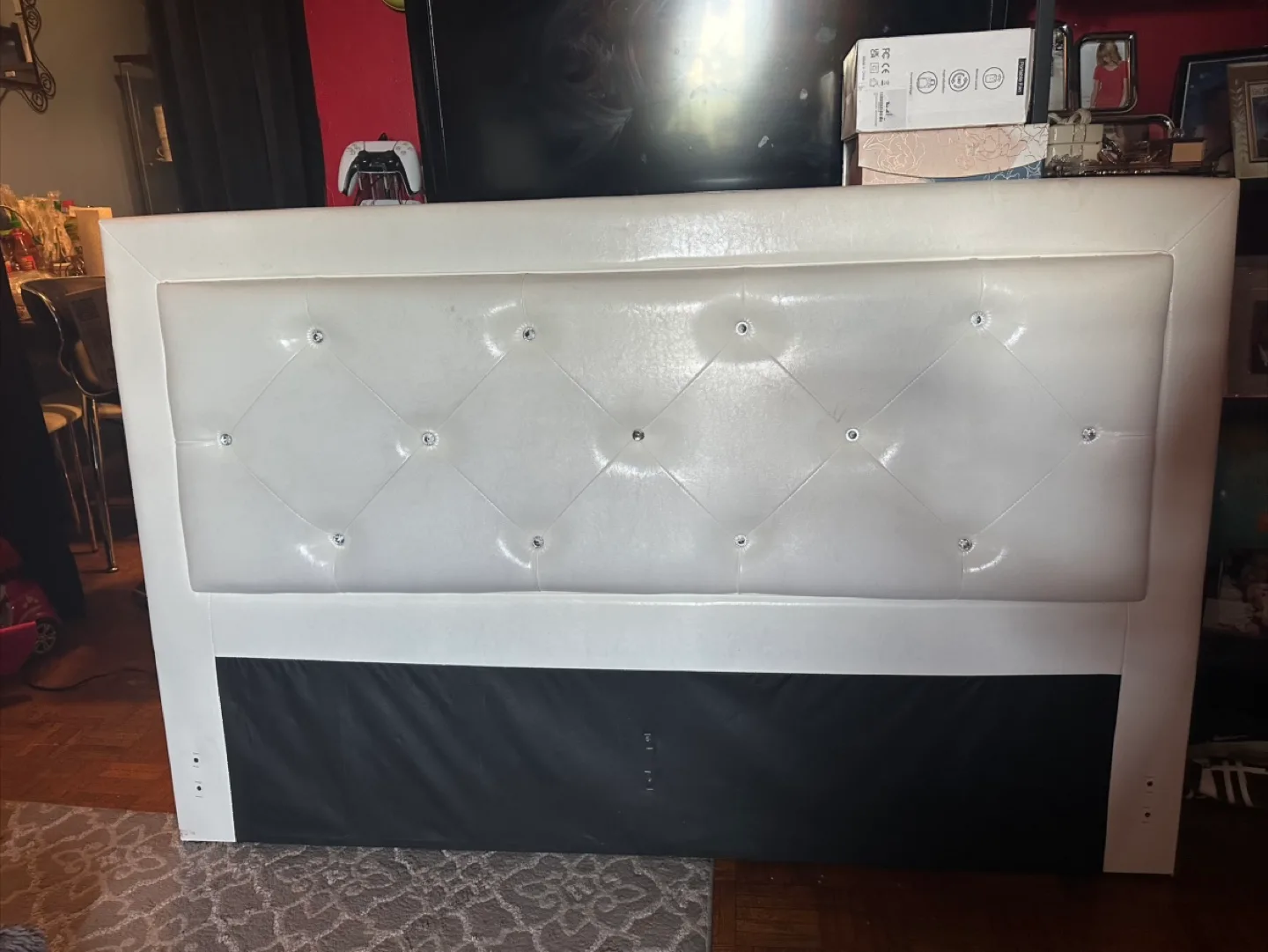 White Upholstered Headboard with Rhinestones thumbnail