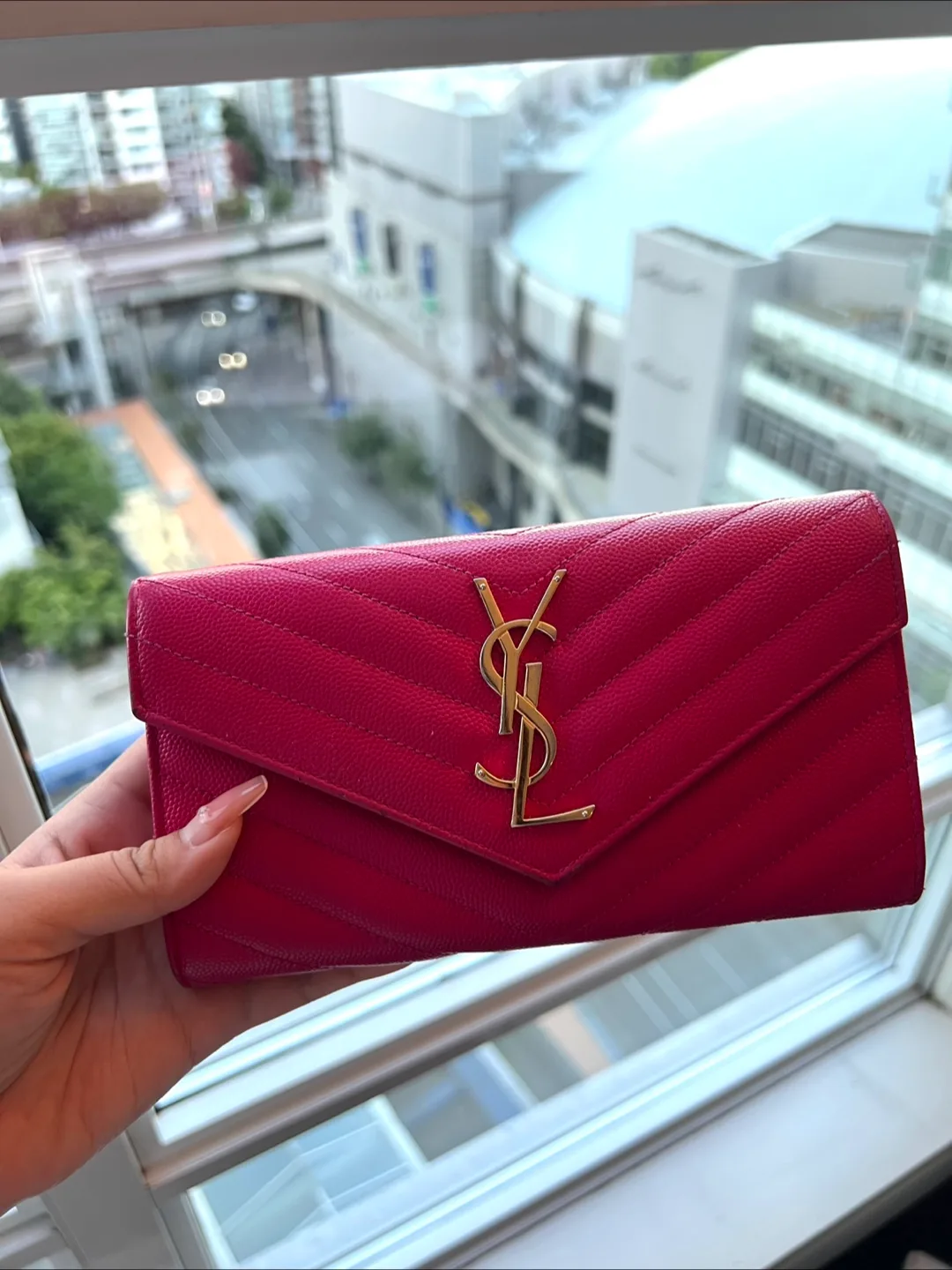 Yves Saint Laurent Quilted Leather Wallet - Fuchsia thumbnail