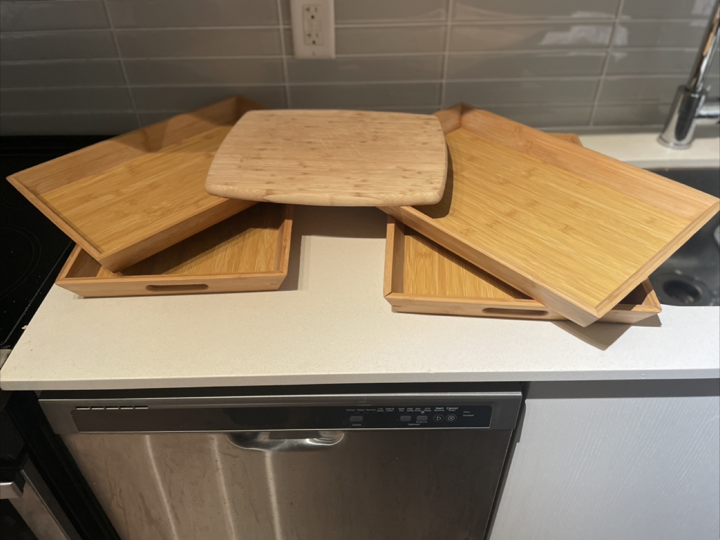 Bamboo Trays and Cutting Board Set