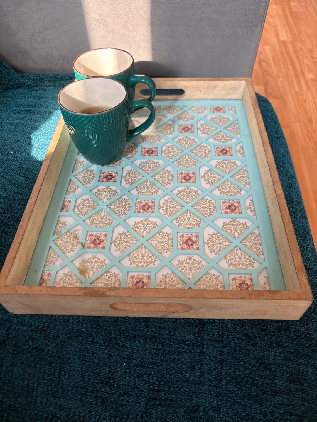Wooden Serving Tray with Tile Design thumbnail