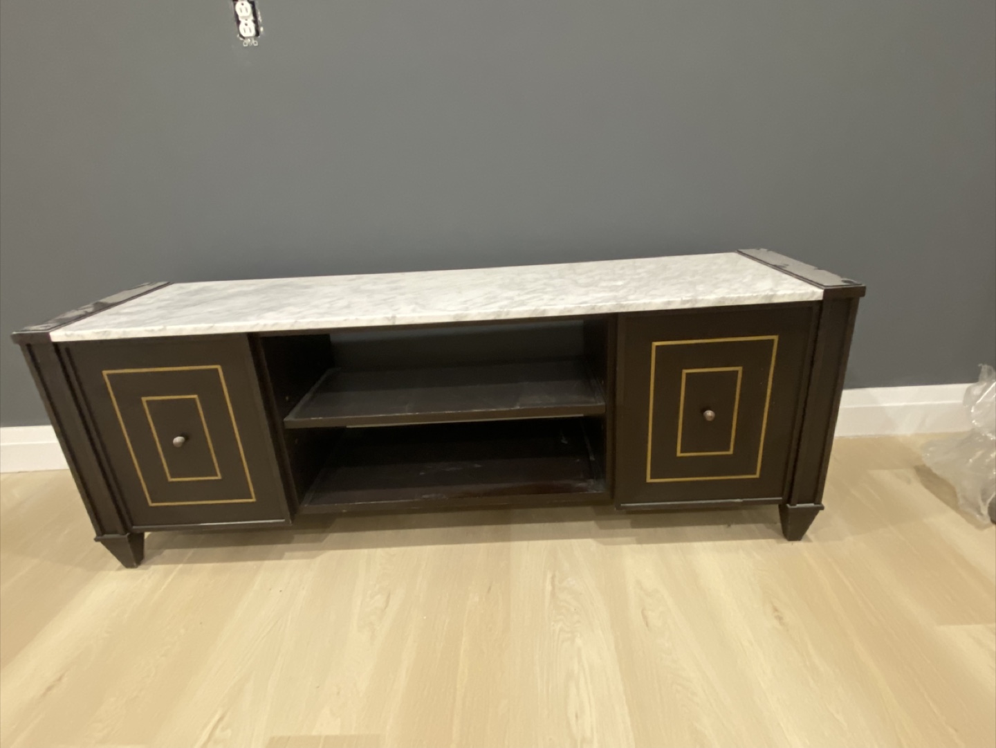 Brown TV Stand with Marble Top