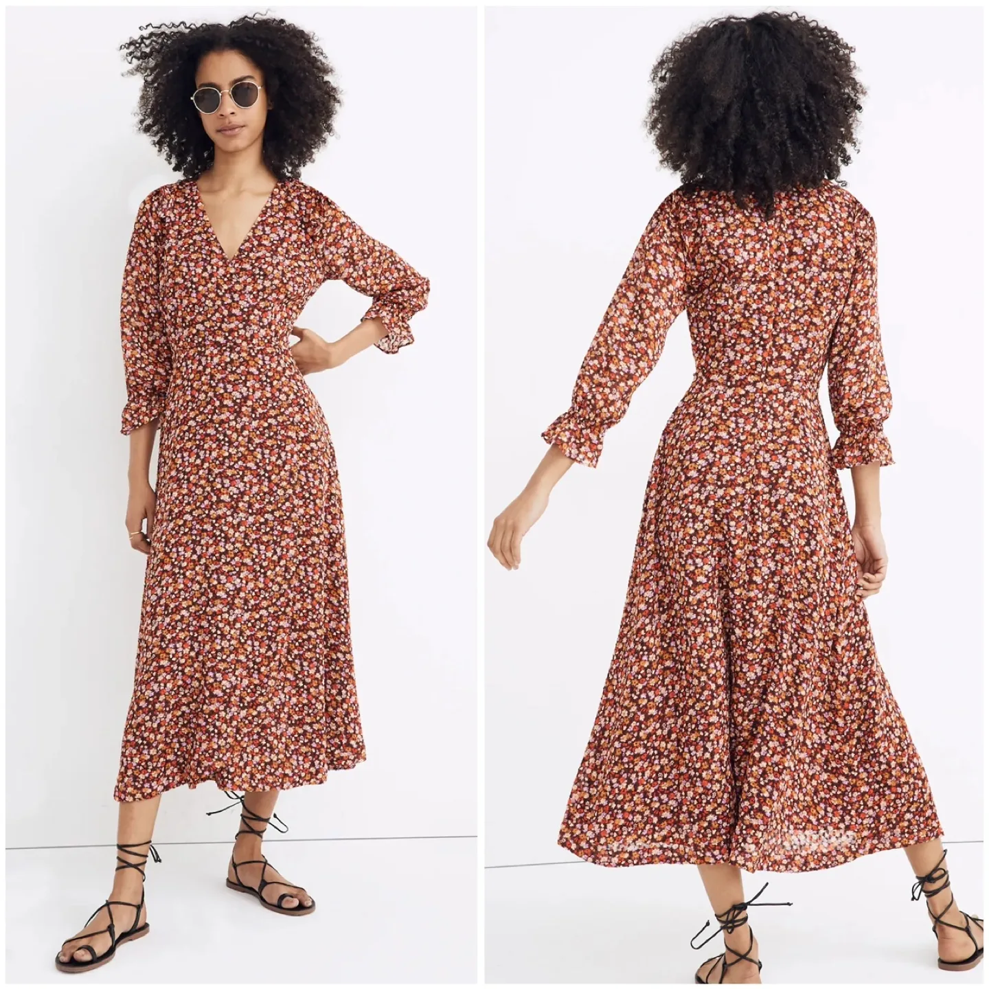 Madewell Long-Sleeve Crossover Midi Dress in Clipdot Floral thumbnail