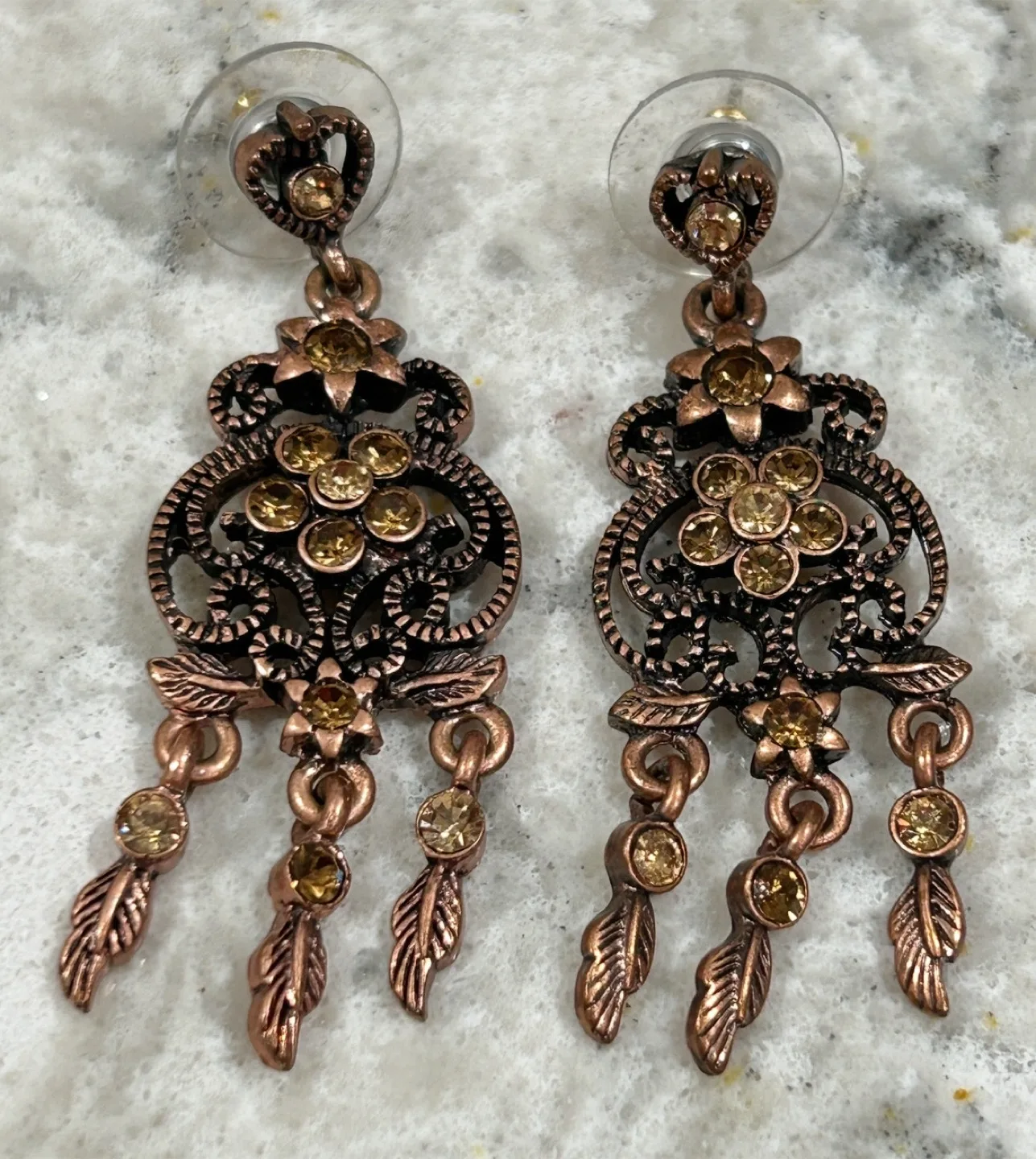 Copper Toned Drop/Dangle Earrings with leaf/feather design thumbnail