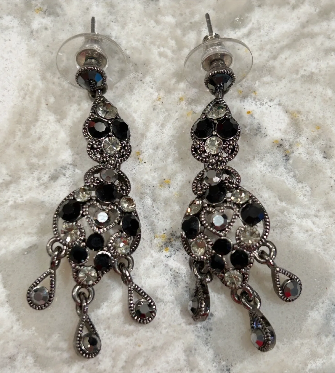 Black and Silver Toned Drop/Dangle Stone Earrings thumbnail