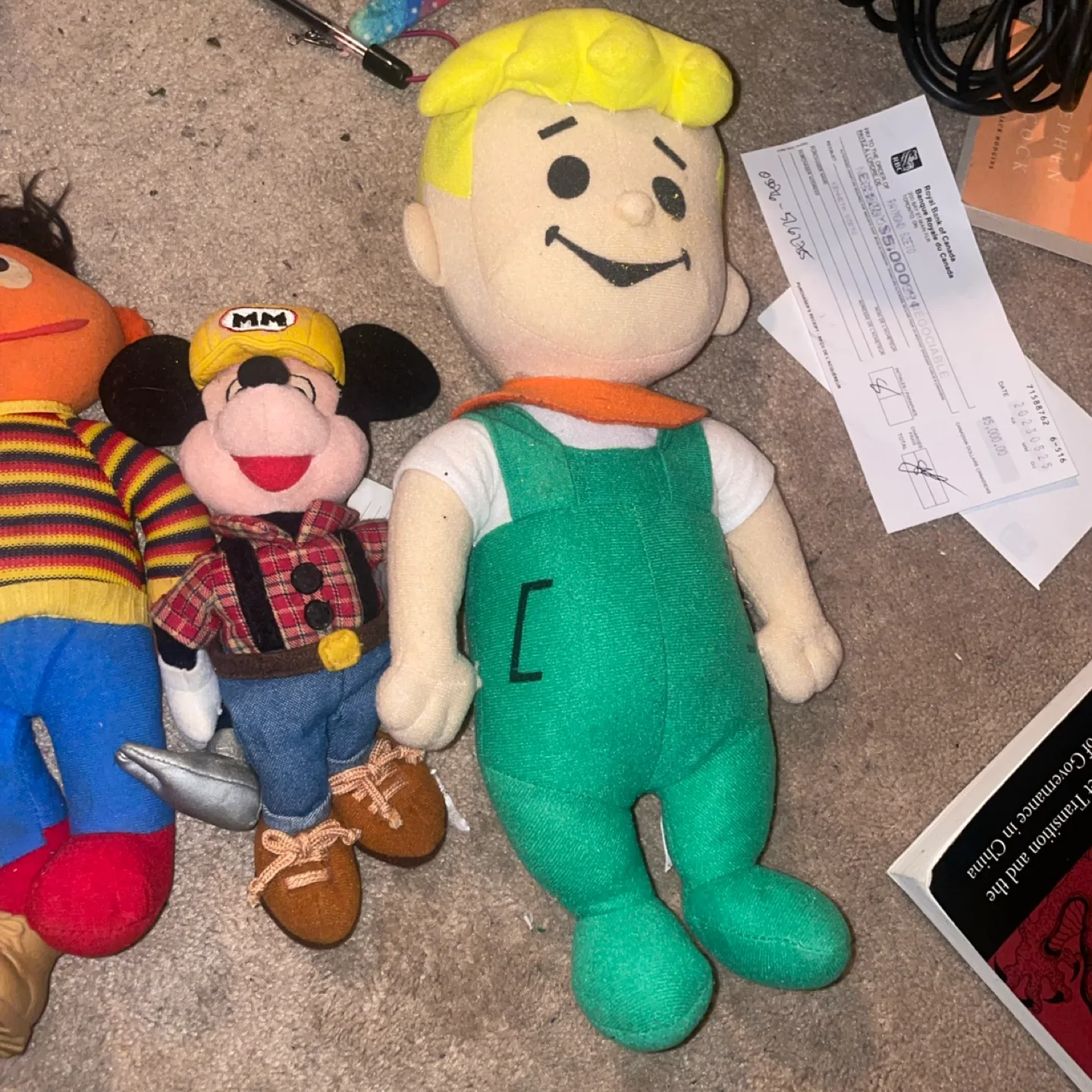 Assorted Plush Toys: Spiderman, Ernie, Mickey thumbnail