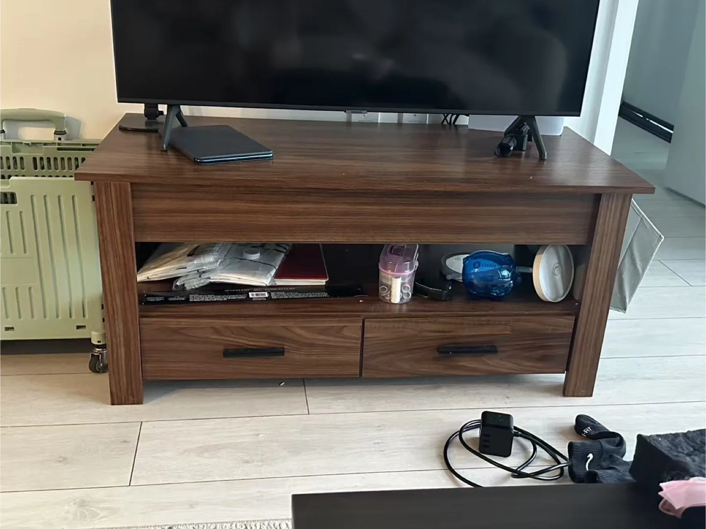 Brown Wood TV Stand with Storage thumbnail