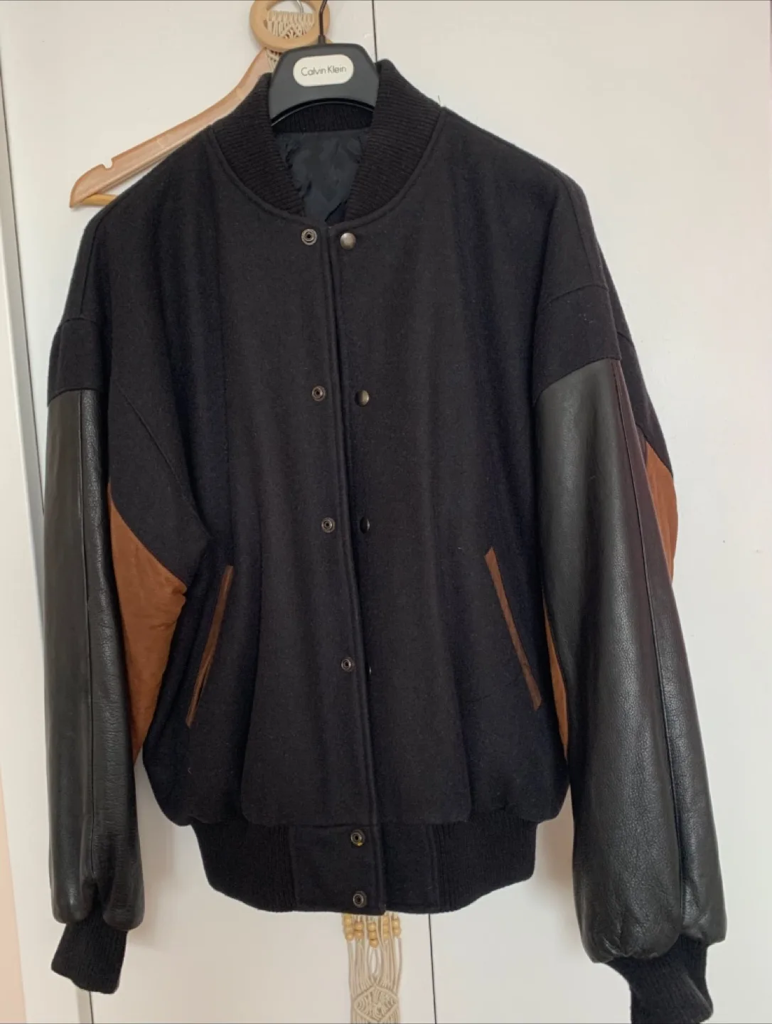 Varsity Jacket with Leather Sleeves thumbnail