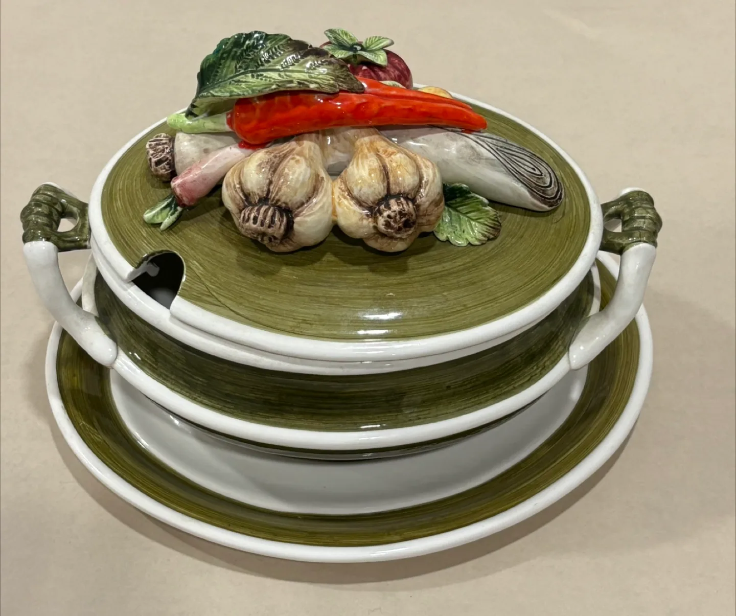 Vintage Vegetable Soup Tureen with Ladle thumbnail