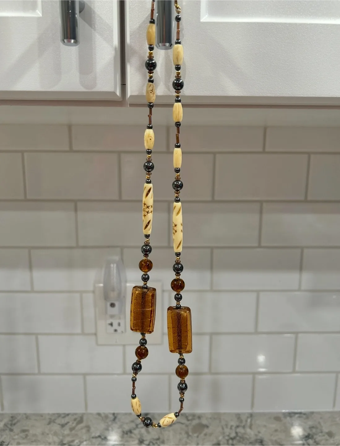 Amber and Brown Toned Beaded Necklace thumbnail
