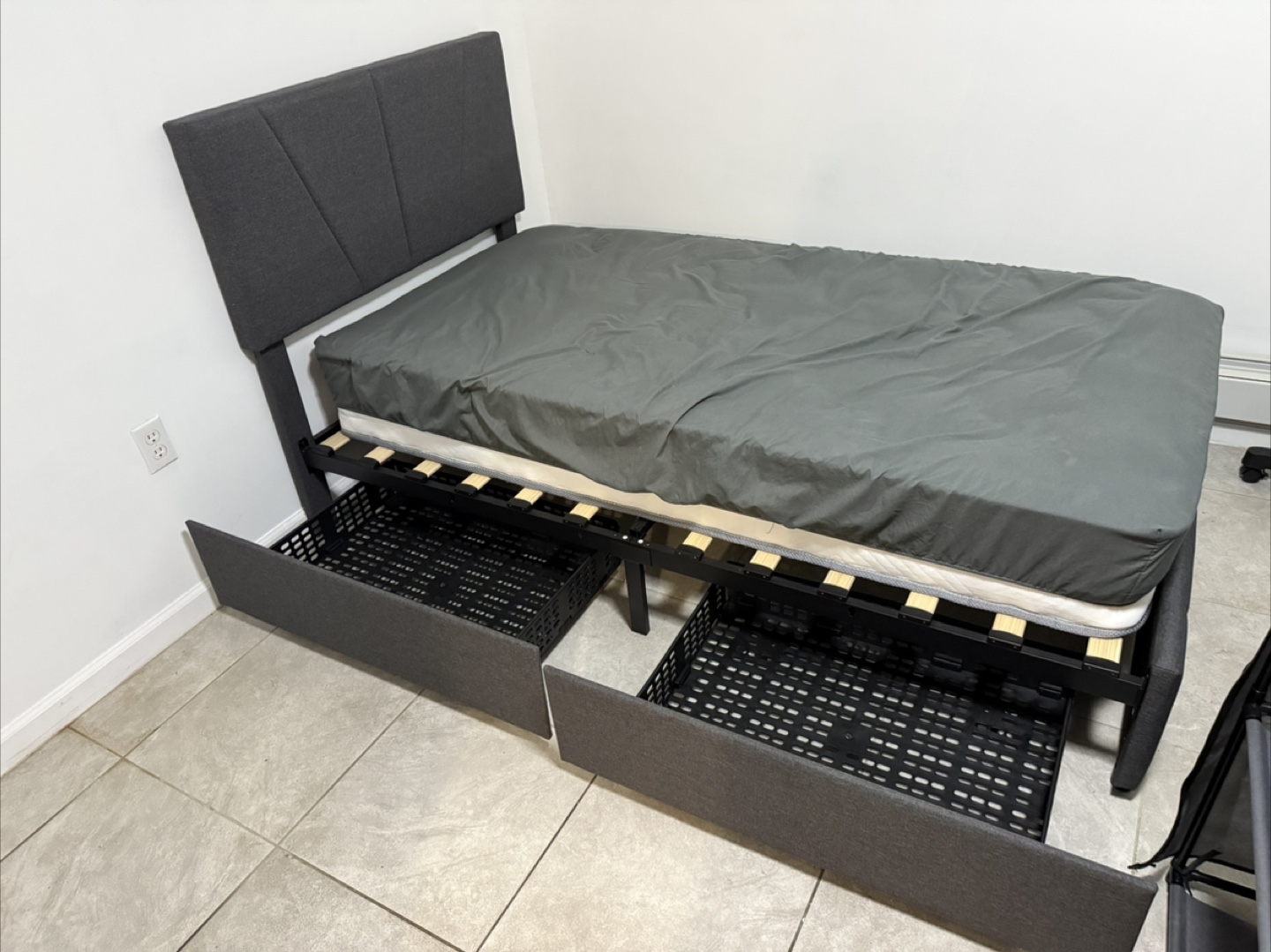 Gray Twin Bed Frame with Storage Drawers & Mattress - photo 2