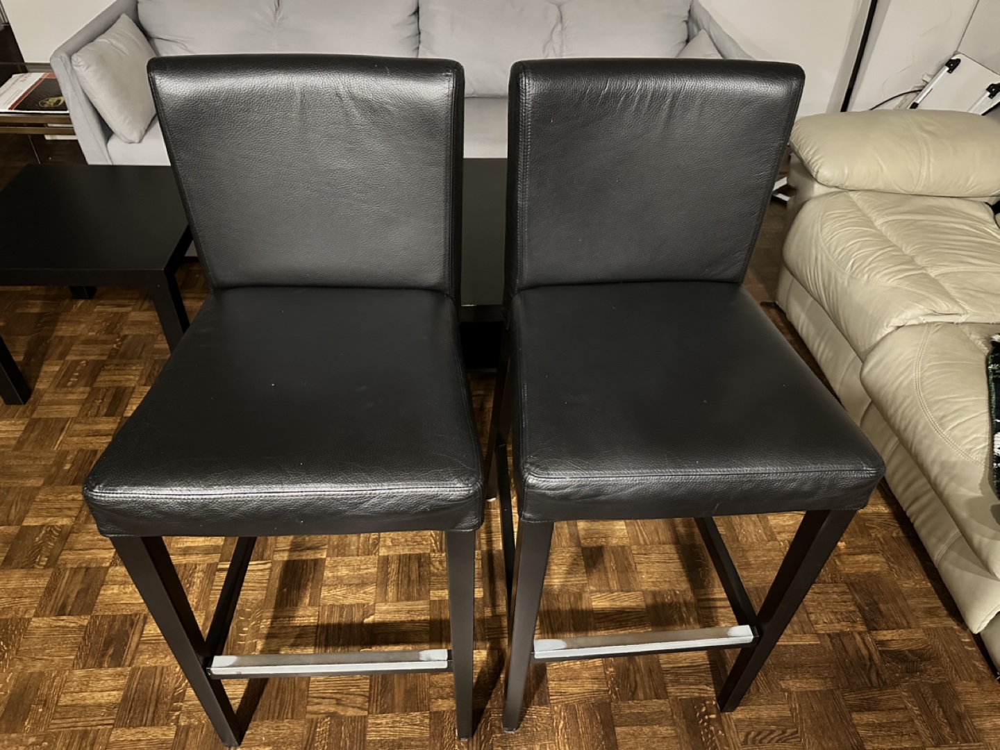 One Black Leather Bar Stool