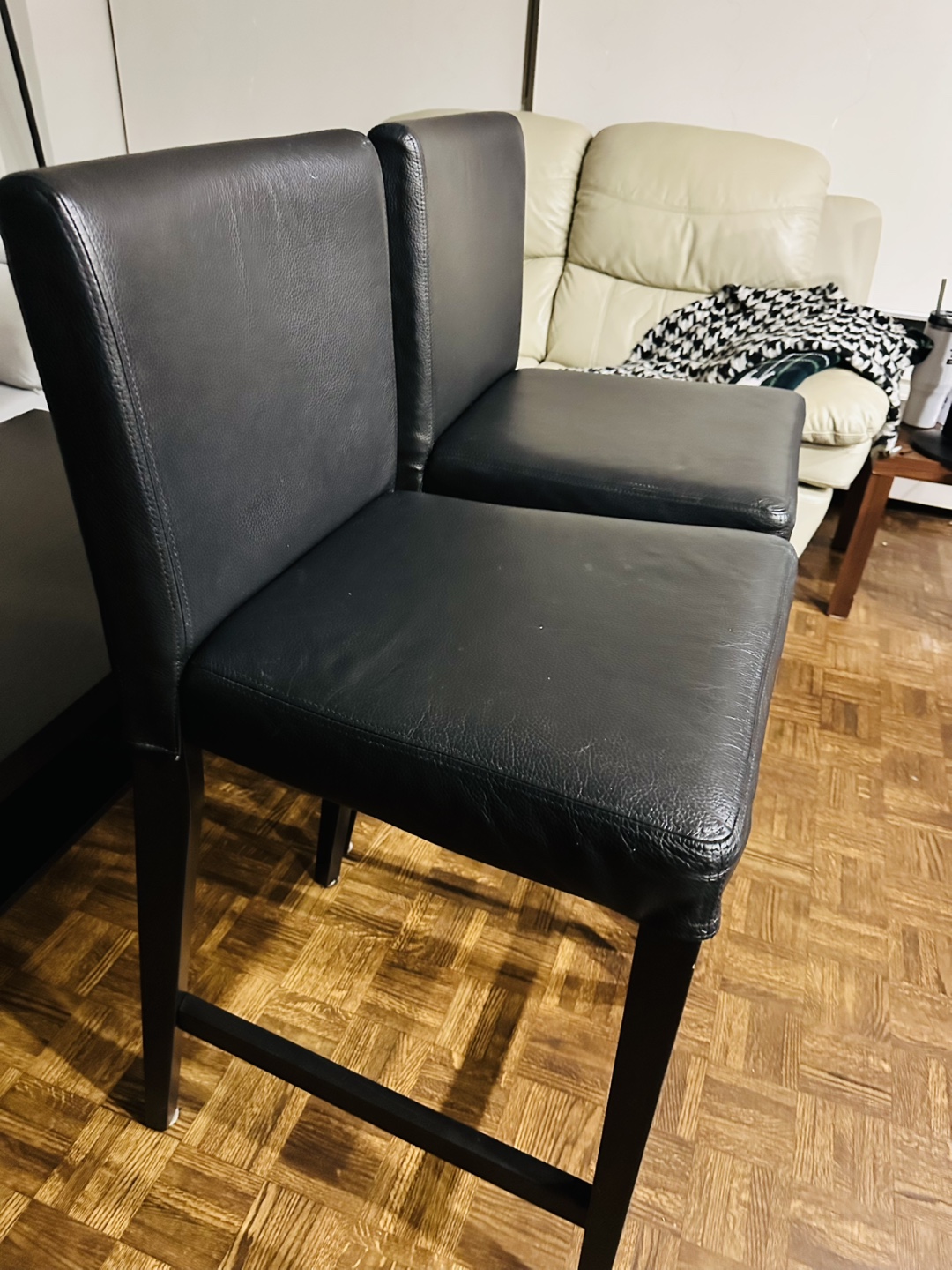 One Black Leather Bar Stool - photo 3