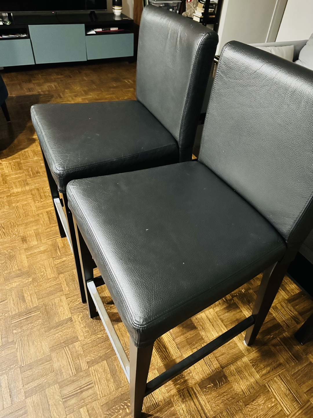 One Black Leather Bar Stool - photo 2