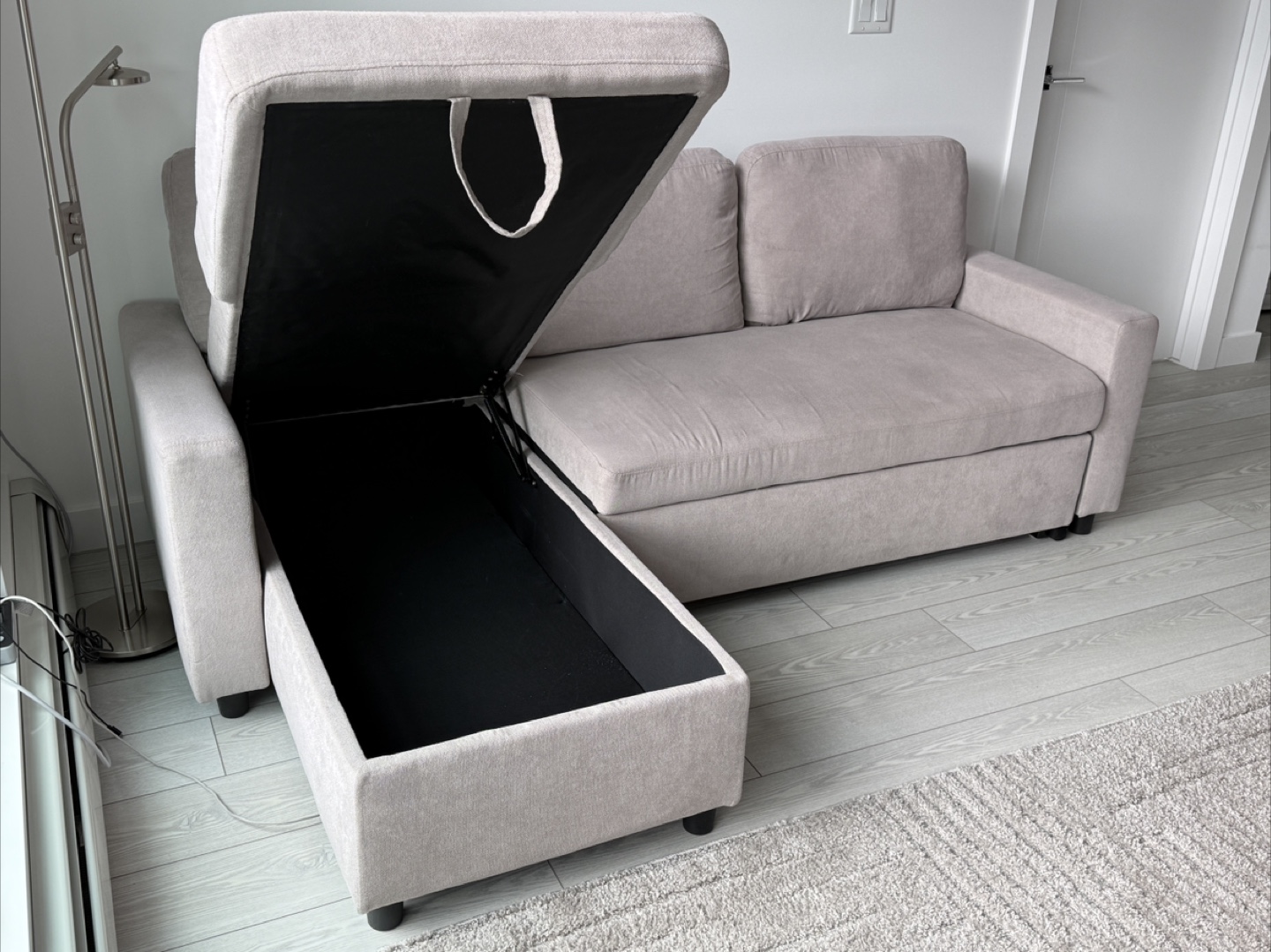 Light beige Sectional L-shaped Sofa with Storage & Pull-Out Bed - photo 3