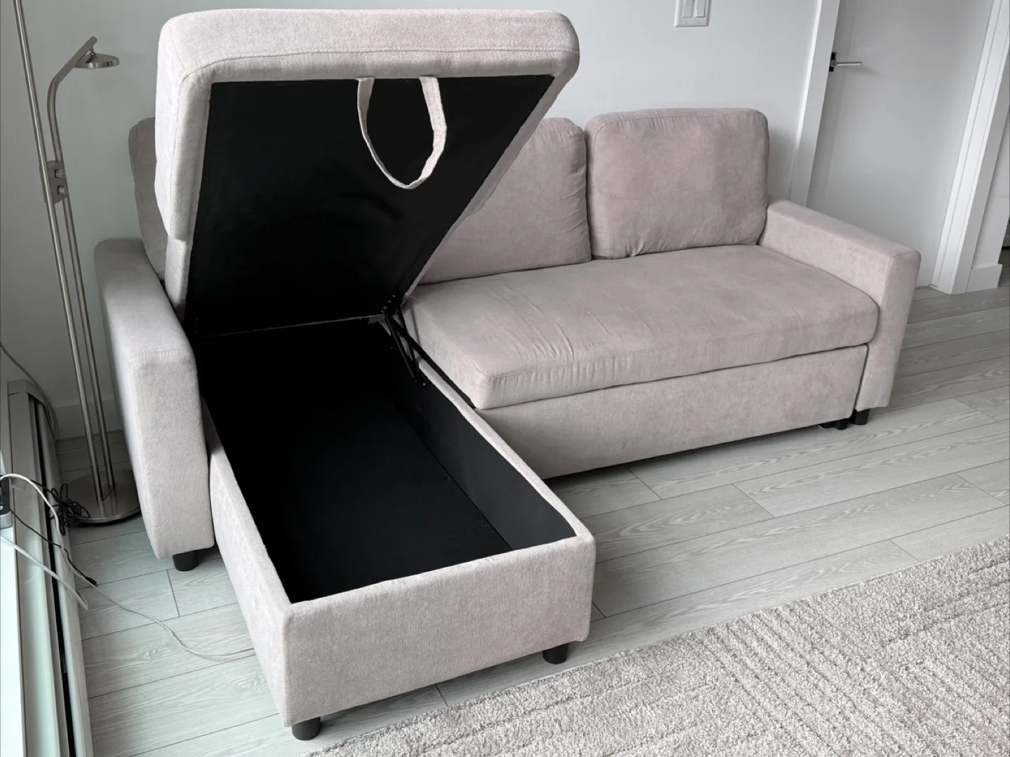 Light beige Sectional L-shaped Sofa with Storage & Pull-Out Bed image indicator(3)