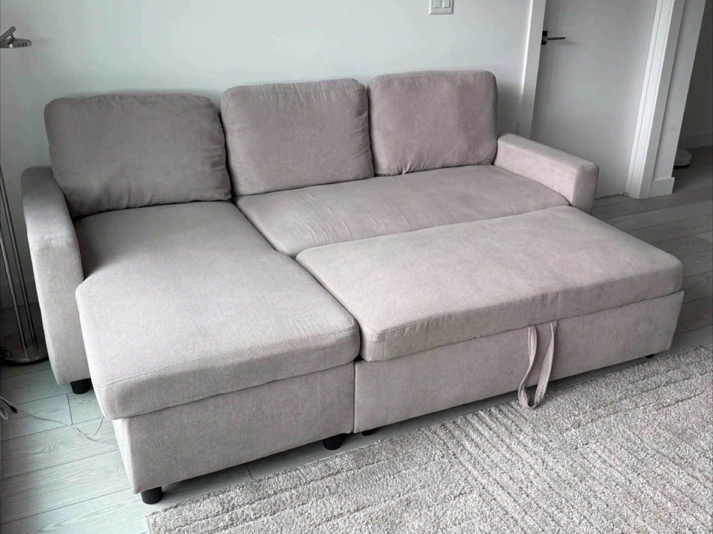 Light beige Sectional L-shaped Sofa with Storage & Pull-Out Bed image indicator(2)