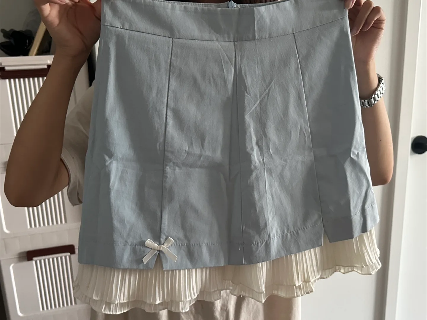 Blue Mini Skirt with White Ruffle thumbnail