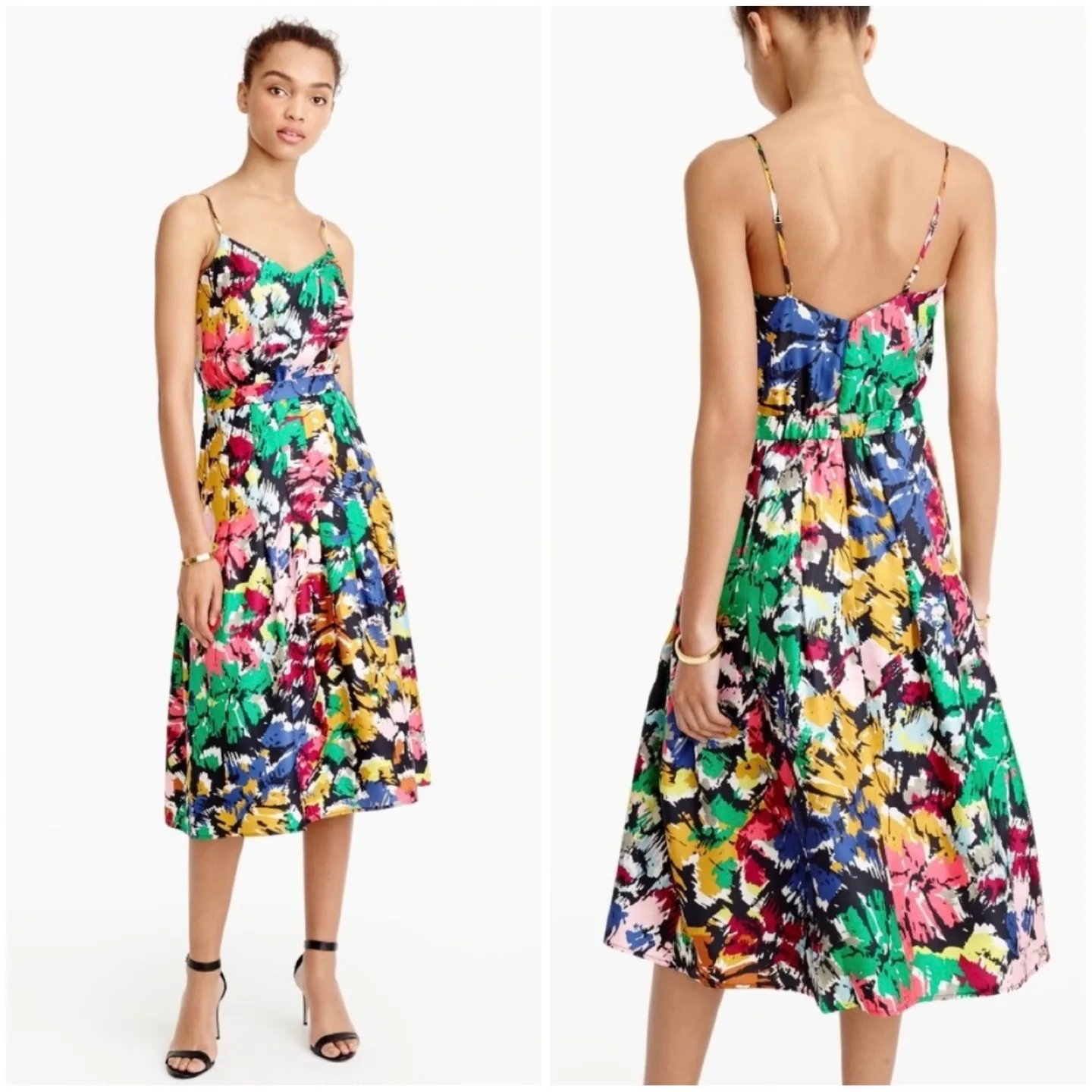 J. Crew Silk Spaghetti-Strap Dress in Colorful Brushstroke Print thumbnail