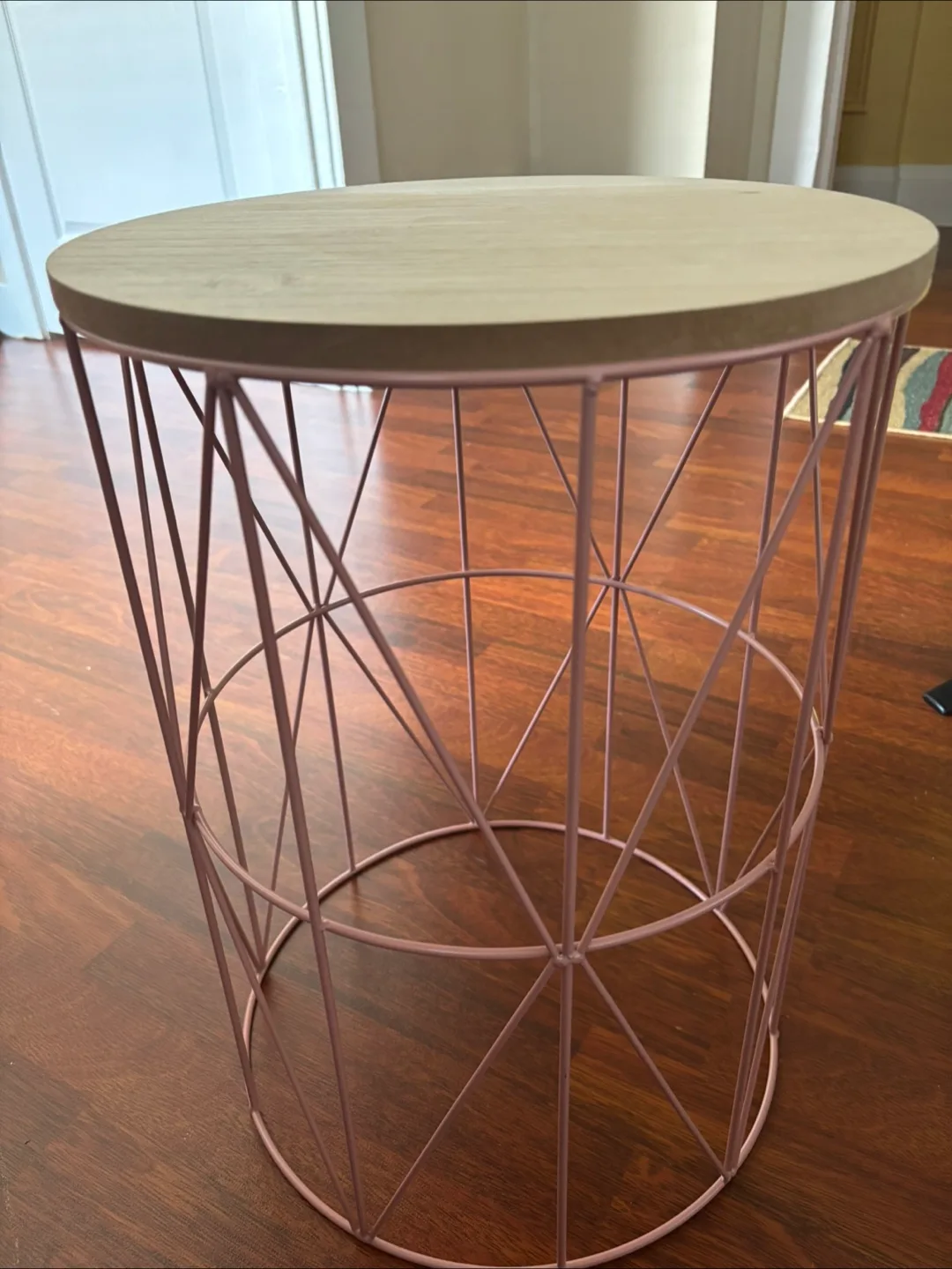 Round Side Table - Pink Metal & Wood thumbnail
