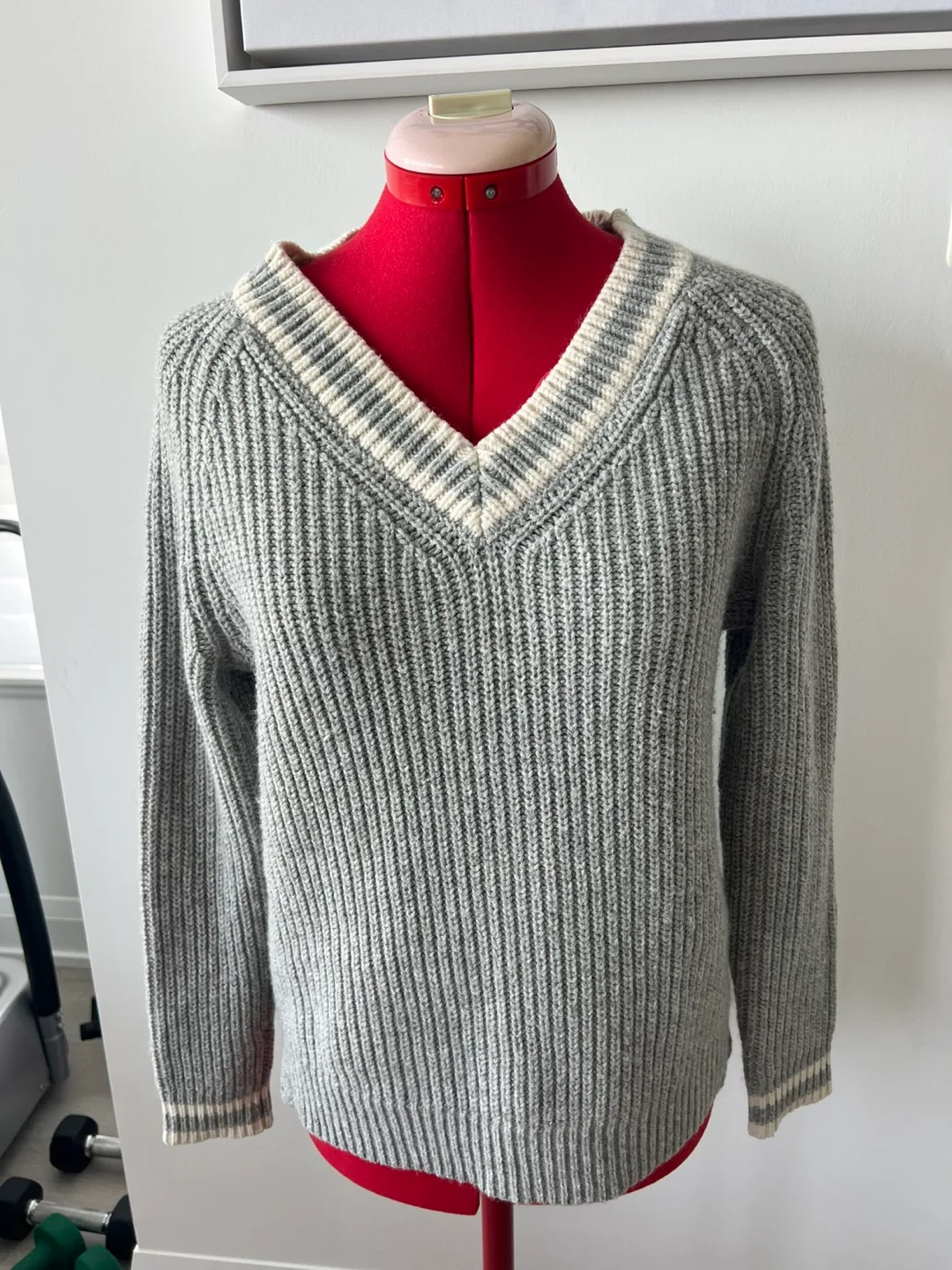 Grey V-Neck Knit Sweater thumbnail